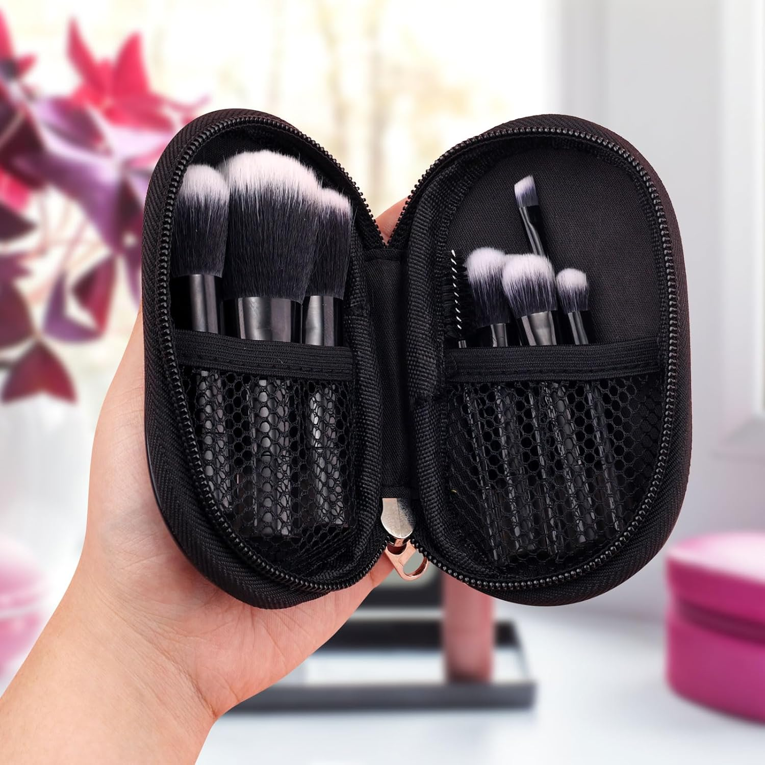 10Pcs Mini Travel Makeup Pedzle with Pedzle Pouches, Portable Collection Makeup Paper Set Professional Cosmetic Pedzle for Travel (Black) image number 1