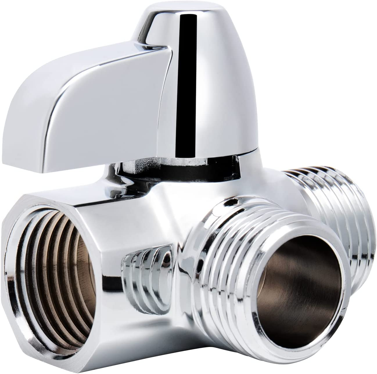 Nearmoon Solid Brass G1/2" Shower Arm 2-Way Diverter Valve for Hand Shower and Fixed Spray Head T-Adapter (Chrome Finish)