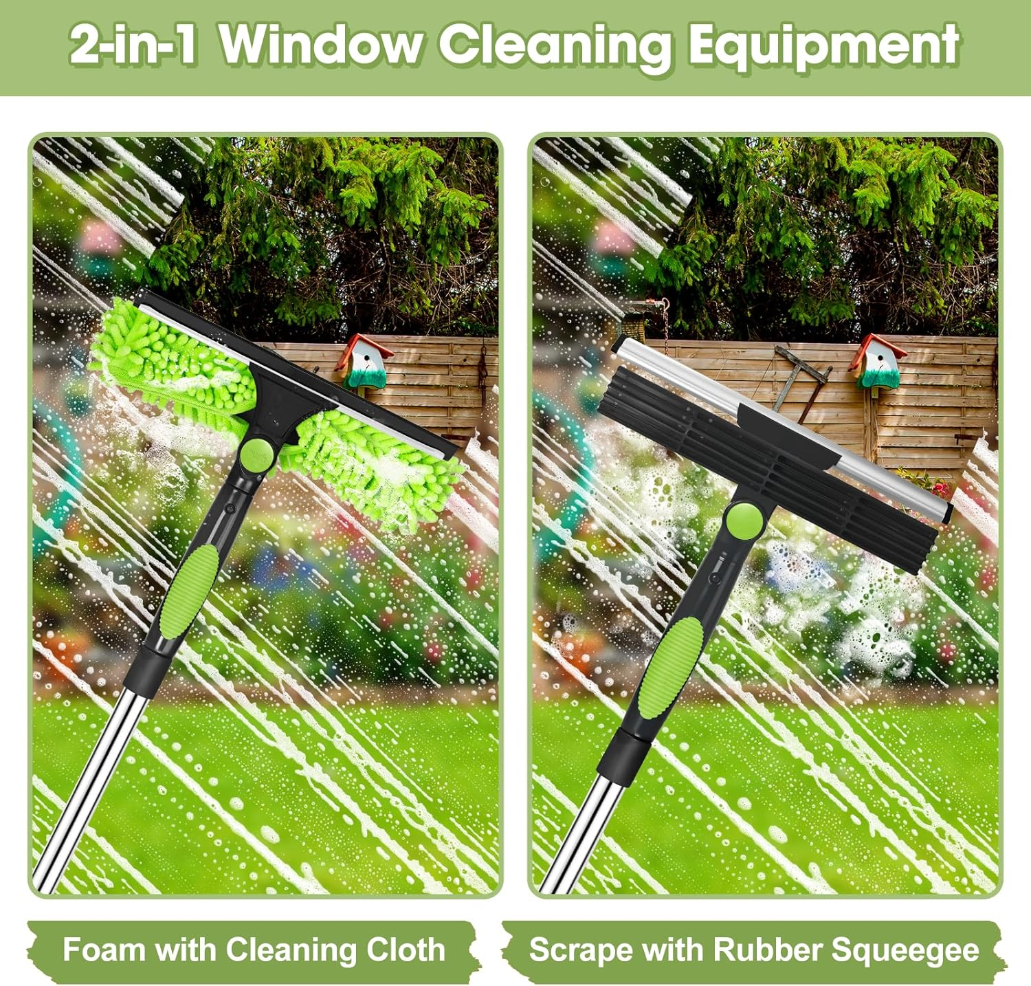 Window Cleaning Equipment, 400Cm Extendable Window Cleaning Pole with Silicone Squeegee & 3 Microfiber Mops, 2In1 Window Cleaning Kit for High Window, Long Reach Telescopic Window Cleaner Tool image number 6