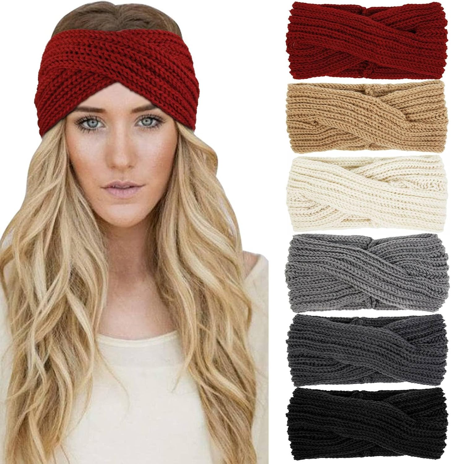 Pack of 6 Winter Headbands, Women'S Wide Knitted Girls Women Ear Warmers, Headbands, Knitted Hair Band, Thick, Elastic, Warm Winter Hair Bands, Headband, Hair Accessories, Headband Headwrap, Hair image number 5