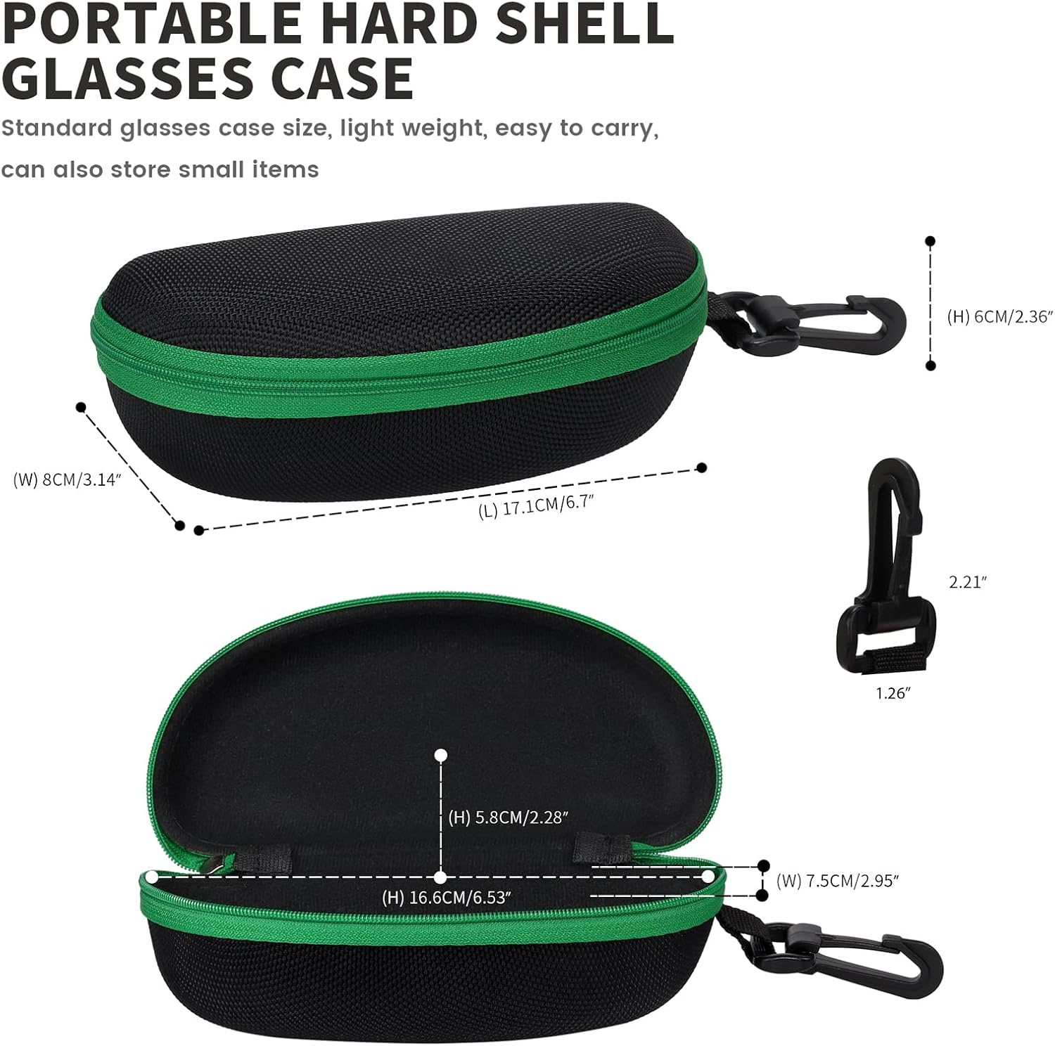 SVNXI 3 Pieces Portable Hard Shell Sunglasses Case, Zipper Eyewear Eyeglasses Case with Hook for Women Men Travel Sports - 3 X Black image number 6
