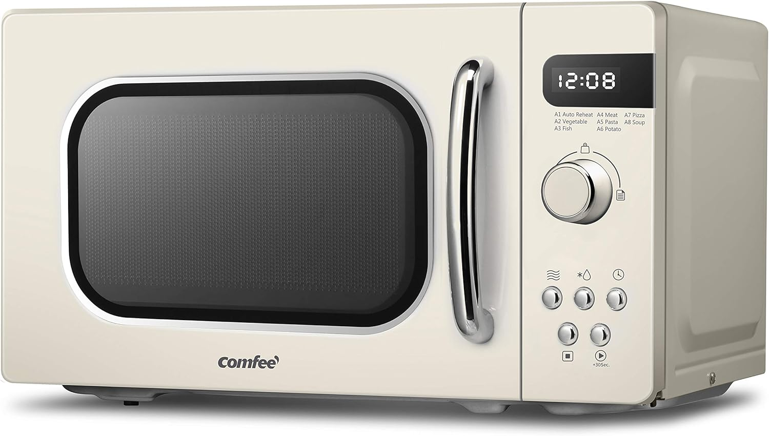 COMFEE' Retro Style 800W 20L Microwave Oven with 8 Auto Menus, 5 Cooking Power Levels, and Express Cook Button - Apricot Cream - CM-M202RAF(CM)