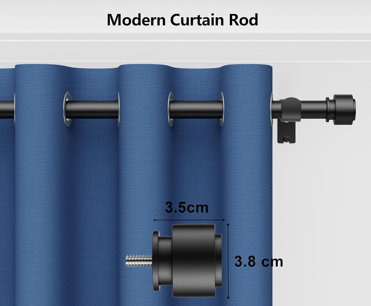 Curtain Rods 213 Cm, 235-Cm Rod Adjustable Length Heavy Duty Decorative Finials Diameter 2.2 Cm,Black image number 3
