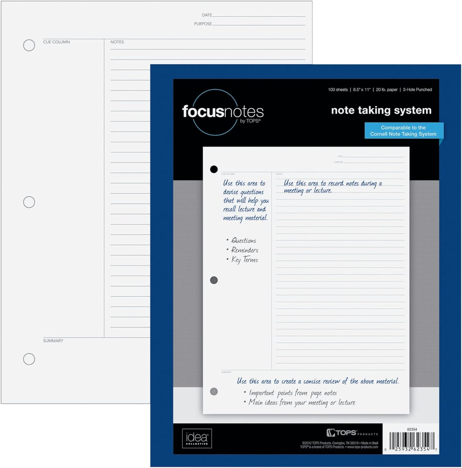 Tops Focusnotes Note Taking System Filler Paper, 8.5 X 11 Inch, 3-Hole Punched, White, 100 Sheets (62354)