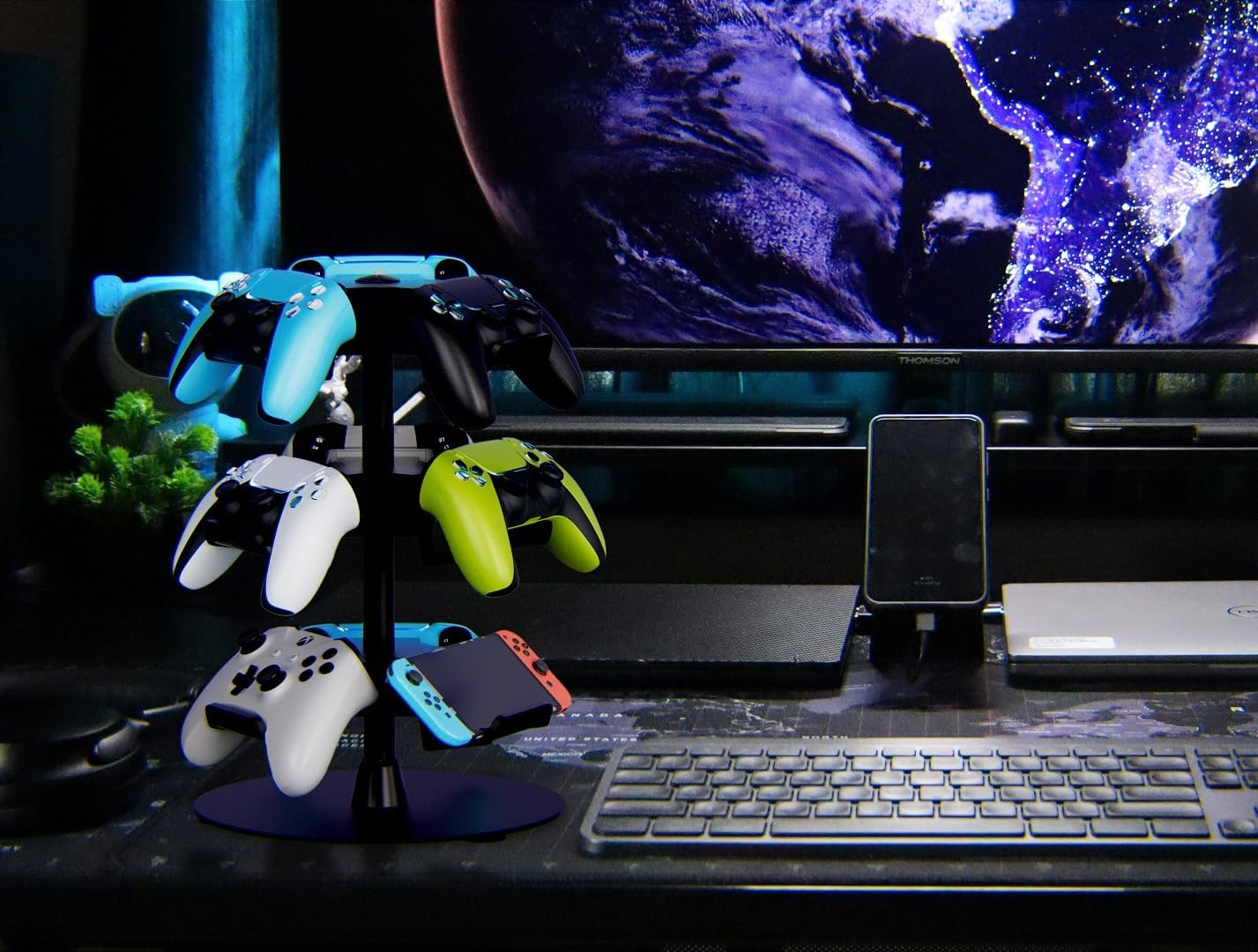 TG-A 3-Tier Game Controller Stand, Holds 12 Controllers, Black Controller Organizer Compatible for Ps4/Ps5/Xbox One/Switch Pro/Headsets, Multi-Device Display and Storage. (3-Tier / Black) - 4-Tier / Black image number 2