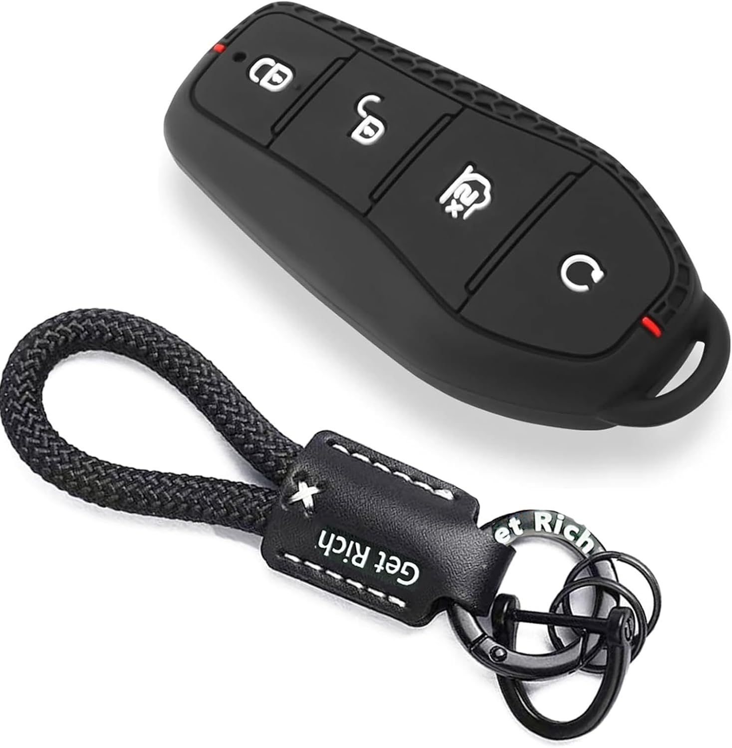 Yeanifeana BYD Key Case, Honeycomb Texture Silicone Remote Control Key Cover with Metal Leather Lanyard for BYD ATTO 3/Dolphin/Seal/Sealion 6/Shark 6/Sealion 7 image number 1