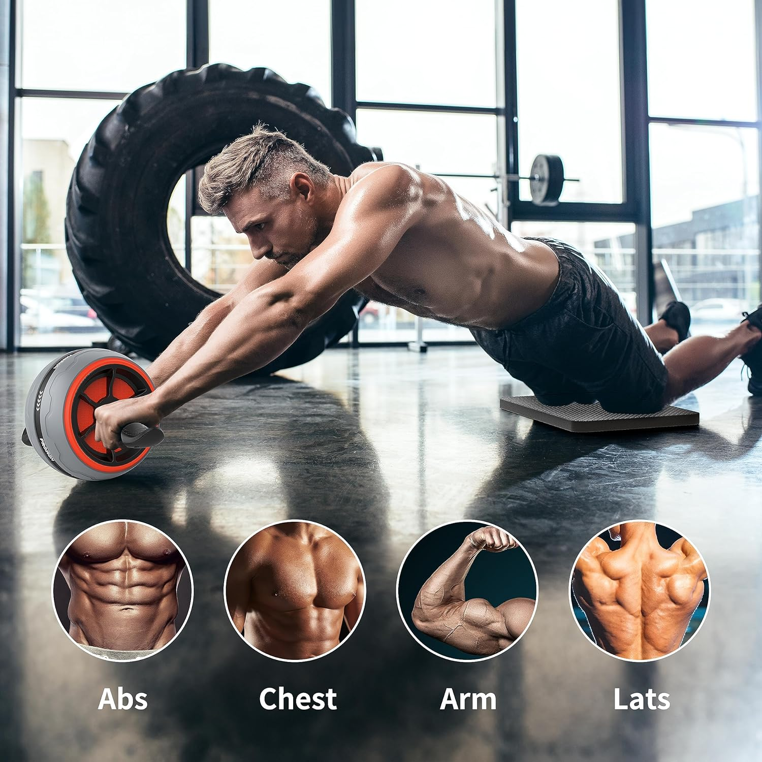 PROIRON Ab Roller with Built in Spring Resistance, Automatic Rebound Abdominal Wheel Ab Roller Wheel with Knee Pads for Home Gym, Ab Workout Equipment for Abdominal Exercise - Greyred image number 3