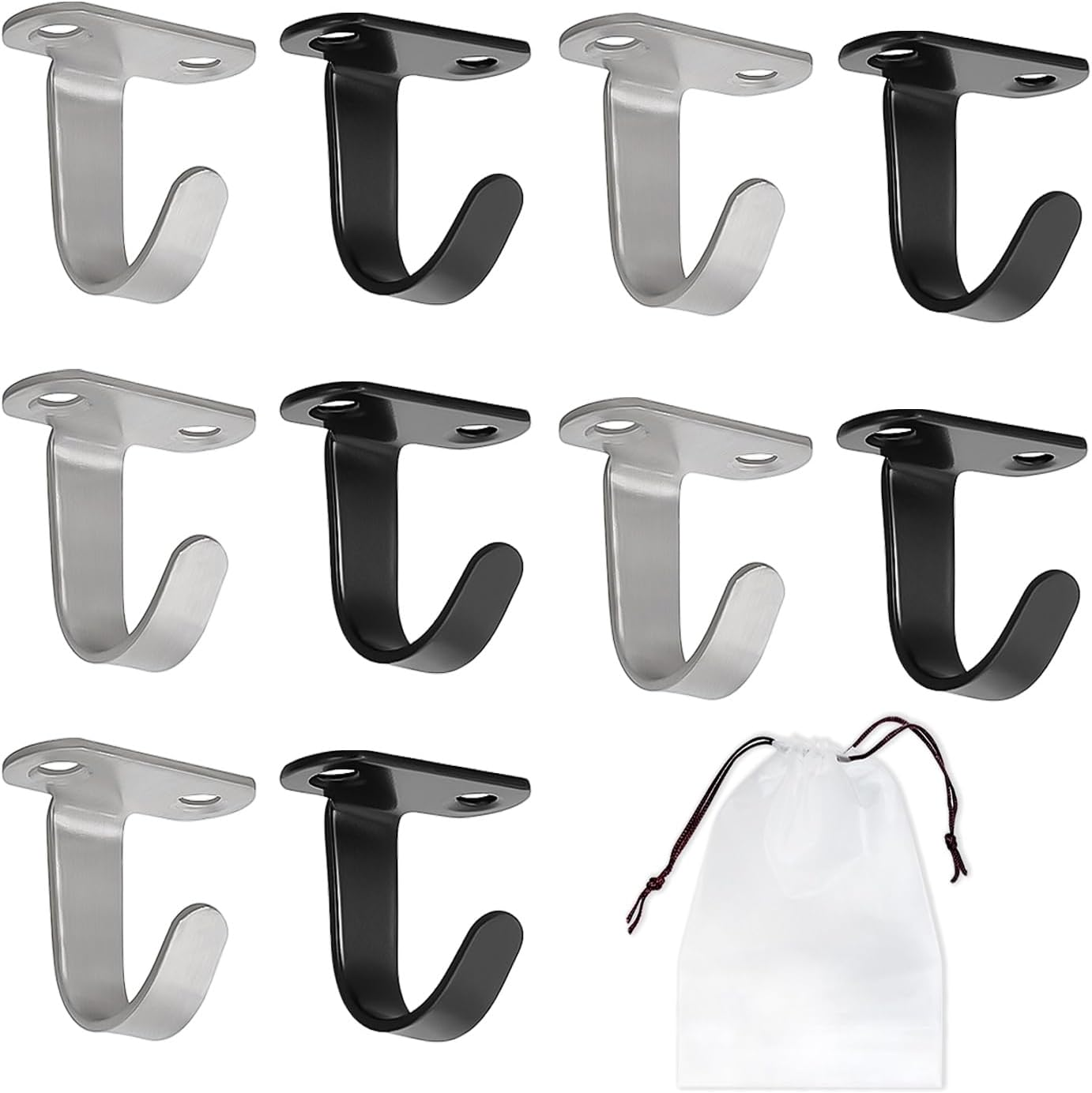 KRYMSON Pack of 10 Ceiling Hooks with 1 Storage Bag, Threaded Hooks, Wall Screw Hooks, Stainless Steel Ceiling Hooks, Ceiling Hooks for Kitchen, Bathroom, for Hanging Keys, Towels image number 4
