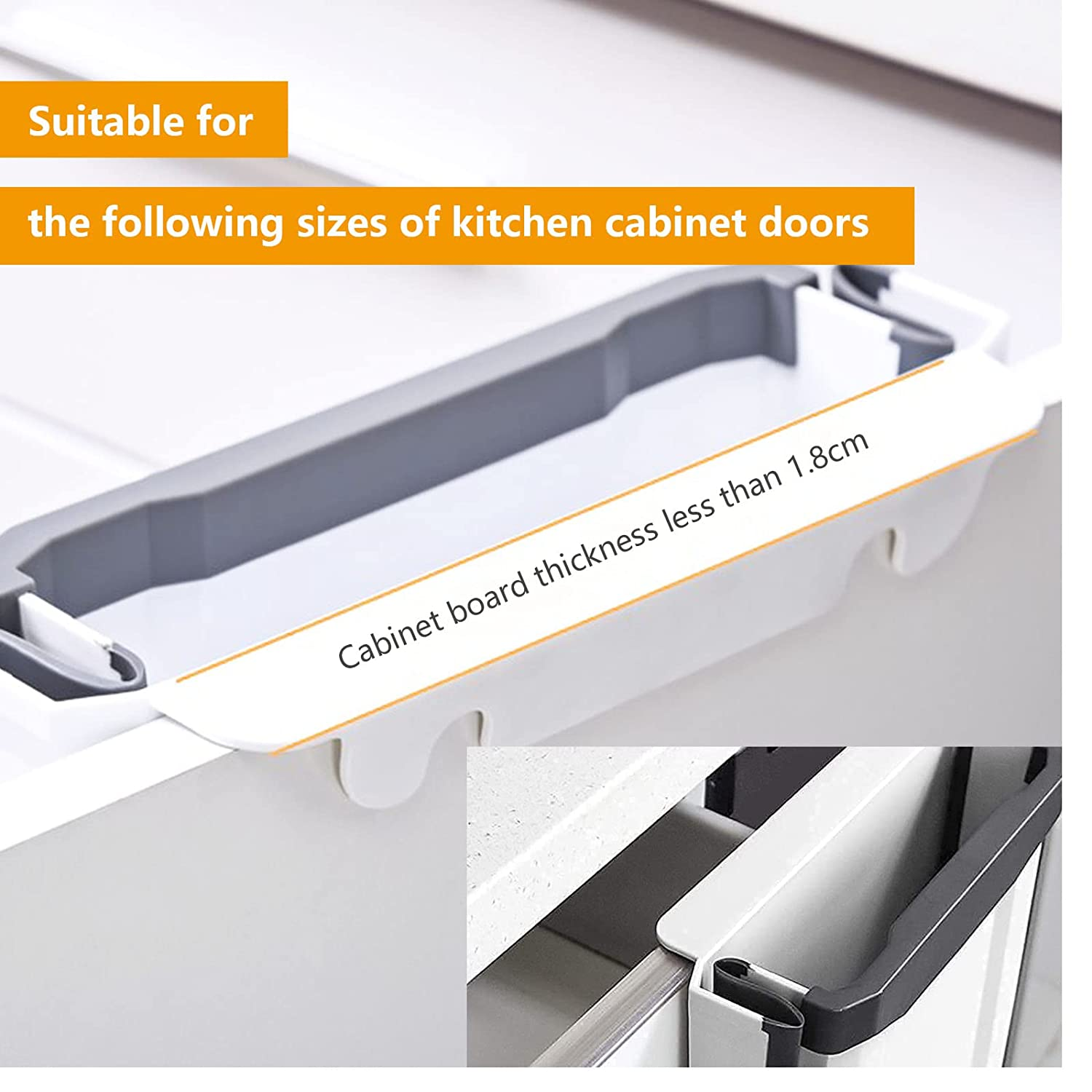 Kitchen Bin,Rubbish Bin Plastic Folding Wall Mounted for Cupboard Door Hanging Trash Can 8L (White) - White image number 3