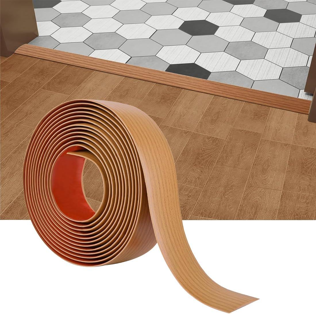 10 Ft Floor Transition Strip,Peel and Stick Floor Divider Strip,Self Adhesive Vinyl Floor Transition Strip,Floor Flat Divider Strip for Joining Floor Gaps,Threshold Cover (Black Walnut)