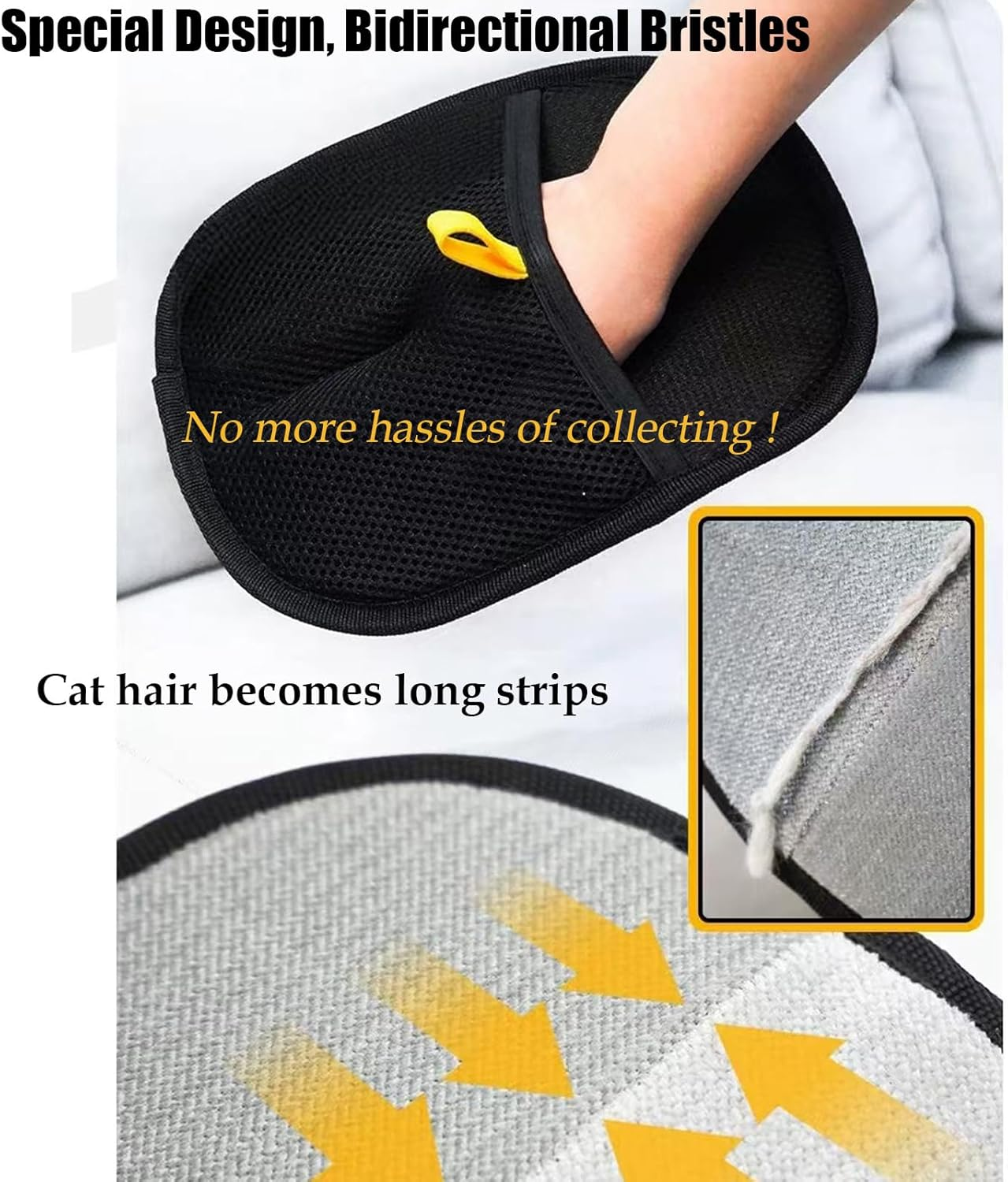 Pet Hair Remover Mitten, Swipe Away Loose Fur Easily, Pets Hair Remover, New Soft Reusable Efficient Grooming Gloves, Paw Grooming Glove, Pet Hair Removal Mitten for Cats ＆ Dogs (Black, 3Pcs) image number 4