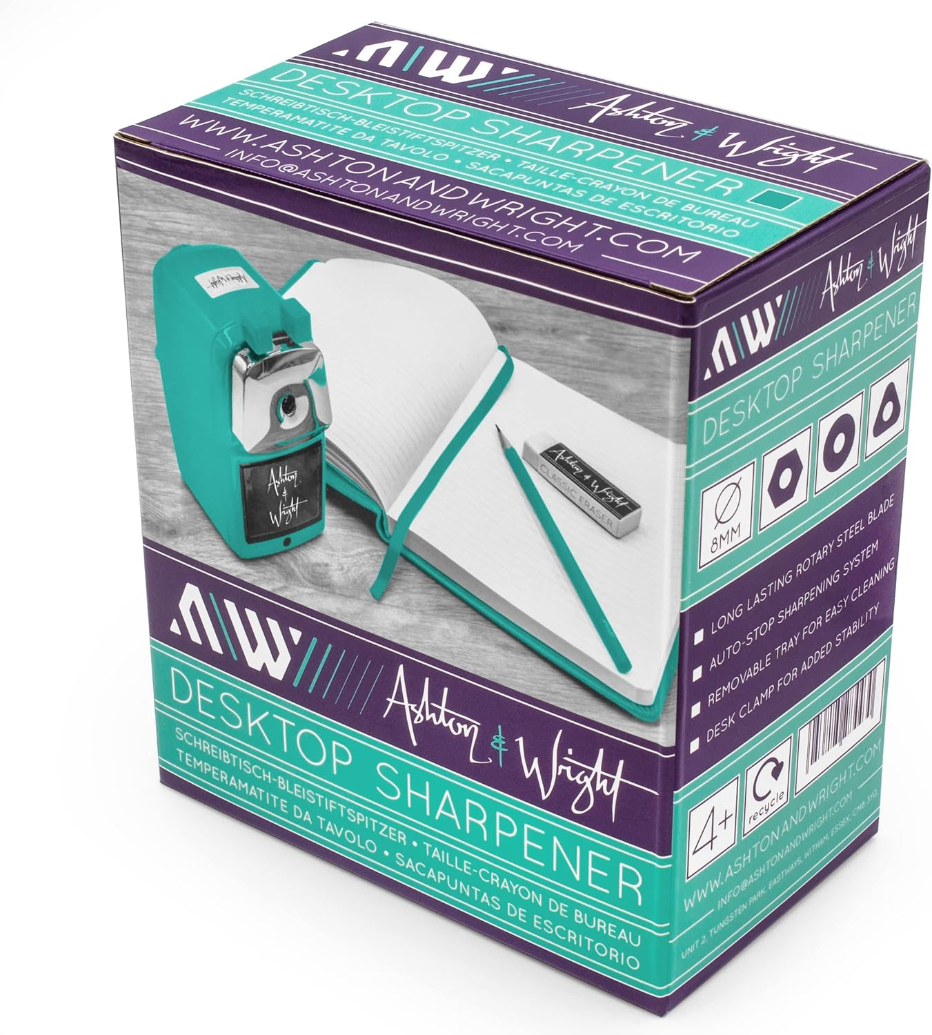 Ashton and Wright - Mechanical Desktop Pencil Sharpener - Teal - Lime Green image number 3