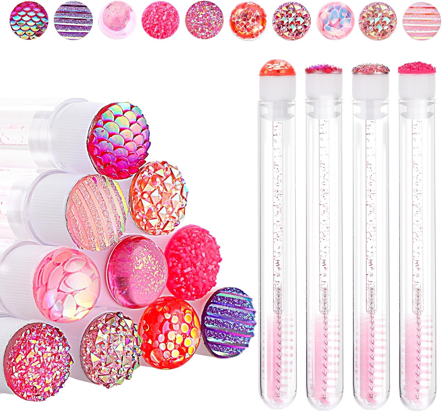Disposable Mascara Wands Tube Set 10Pcs Shiny Diamond Lash Brush Eyelash Spoolies with Tube Mascara Wands Makeup Tool for Eyelash Extensions(Pink) image number 1