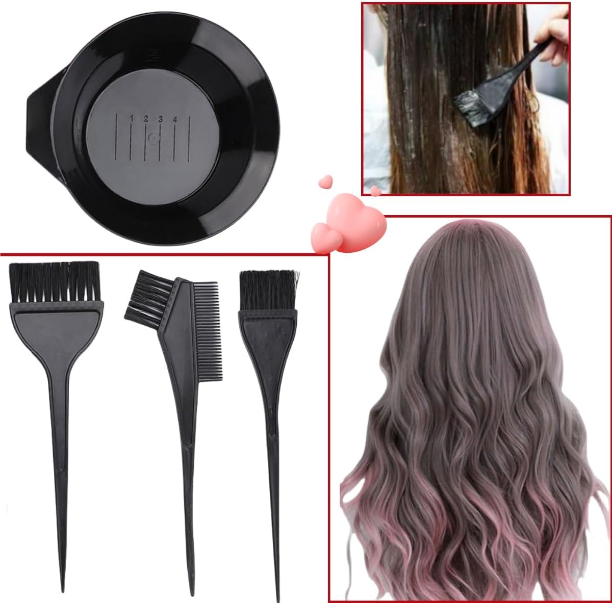 4PCS Piece Hair Dye Brush and Bowl Set, Tool Mixing Bowl Kit Color Comb Hair Dye Applicator, Bowl and Brush Hair Dye DIY Hair Tools for Salons and Homes image number 1