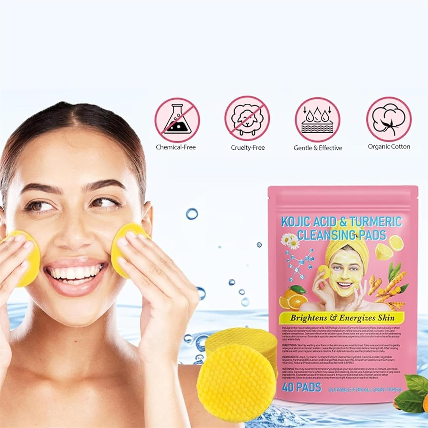 Acid and Turmeric Cleansing Pads, 40 Pcs Cleansing Turmeric Pads, Turmeric Exfoliating Face Scrub Pads (1 Pcs) - 2 Pcs image number 3