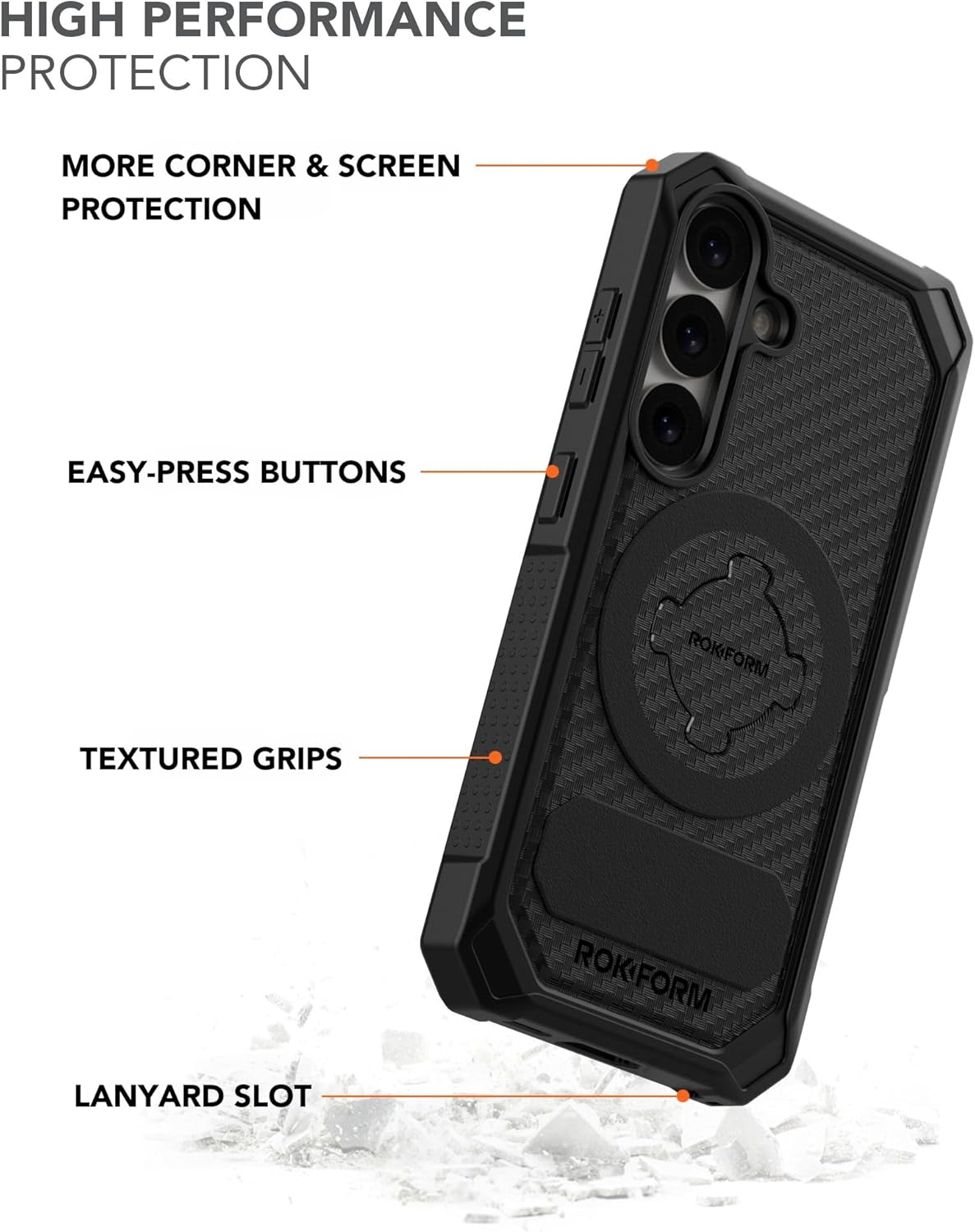 Rokform Rugged Case Compatible with Galaxy S25, Magnetic Cover with Twist Lock, Drop Tested Armor (Black)
