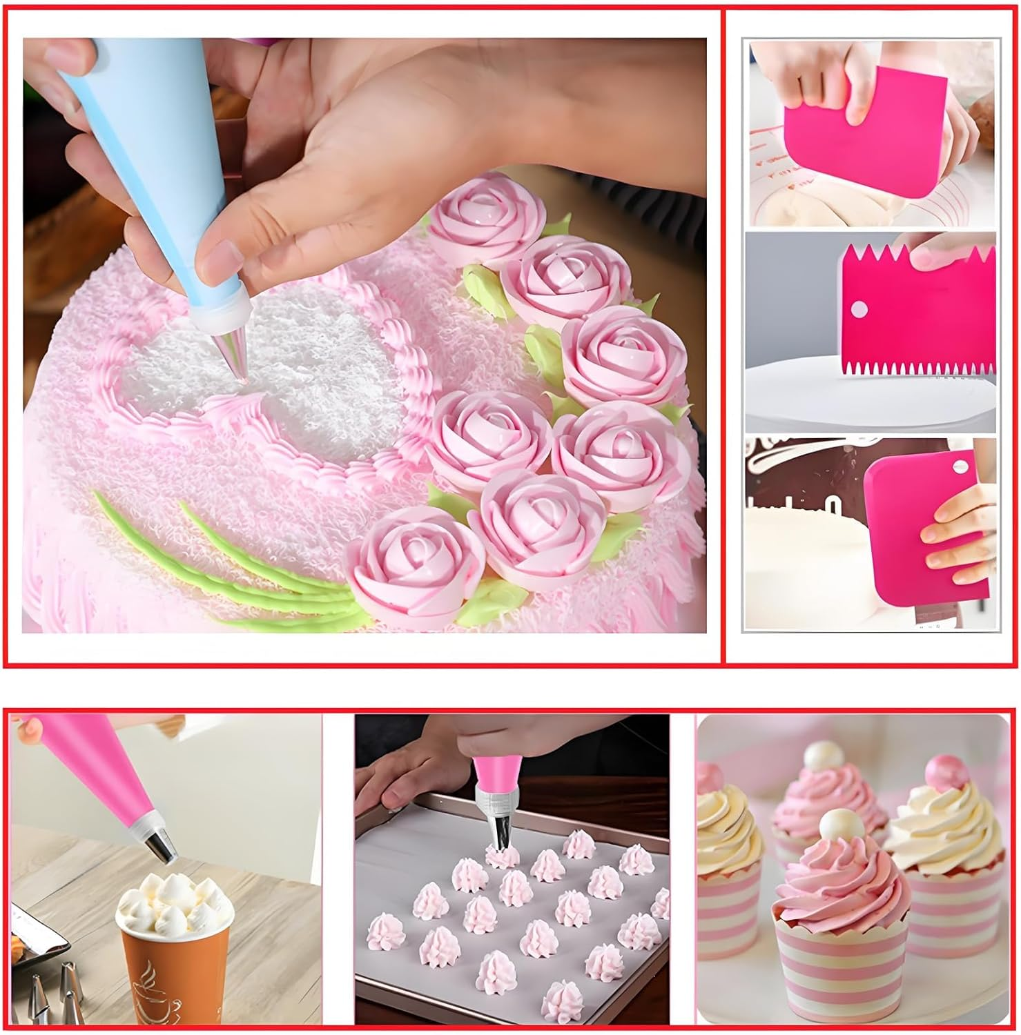 ZERIFAM Cake Decorating Kit - 90 Piece Rotating Cake Table, 24 Numbered Icing Nozzles, 2 Scrapers, 3 Comb Scrapers, 2 Couplings, 5 Wrapping Tapes, and 50 Disposable Pastry Bags image number 4