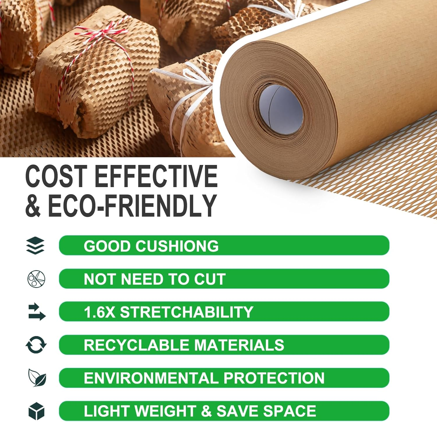 Honeycomb Packing Paper 12&rdquo; X 100&rsquo; Moving Suppliers Bubble Cushioning Wrap Paper Roll for Moving/Shipping/Packing with 80 Fragile Sticker Protective Eco Friendly & Recyclable image number 1