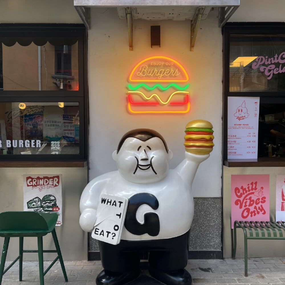 Hamburger Neon Sign with Dimmer Switch for Restaurant Shop Snack Bar Pub Burger Neon Lights for Home Bar Restaurant LED Food Lighting Wall Decoration image number 5