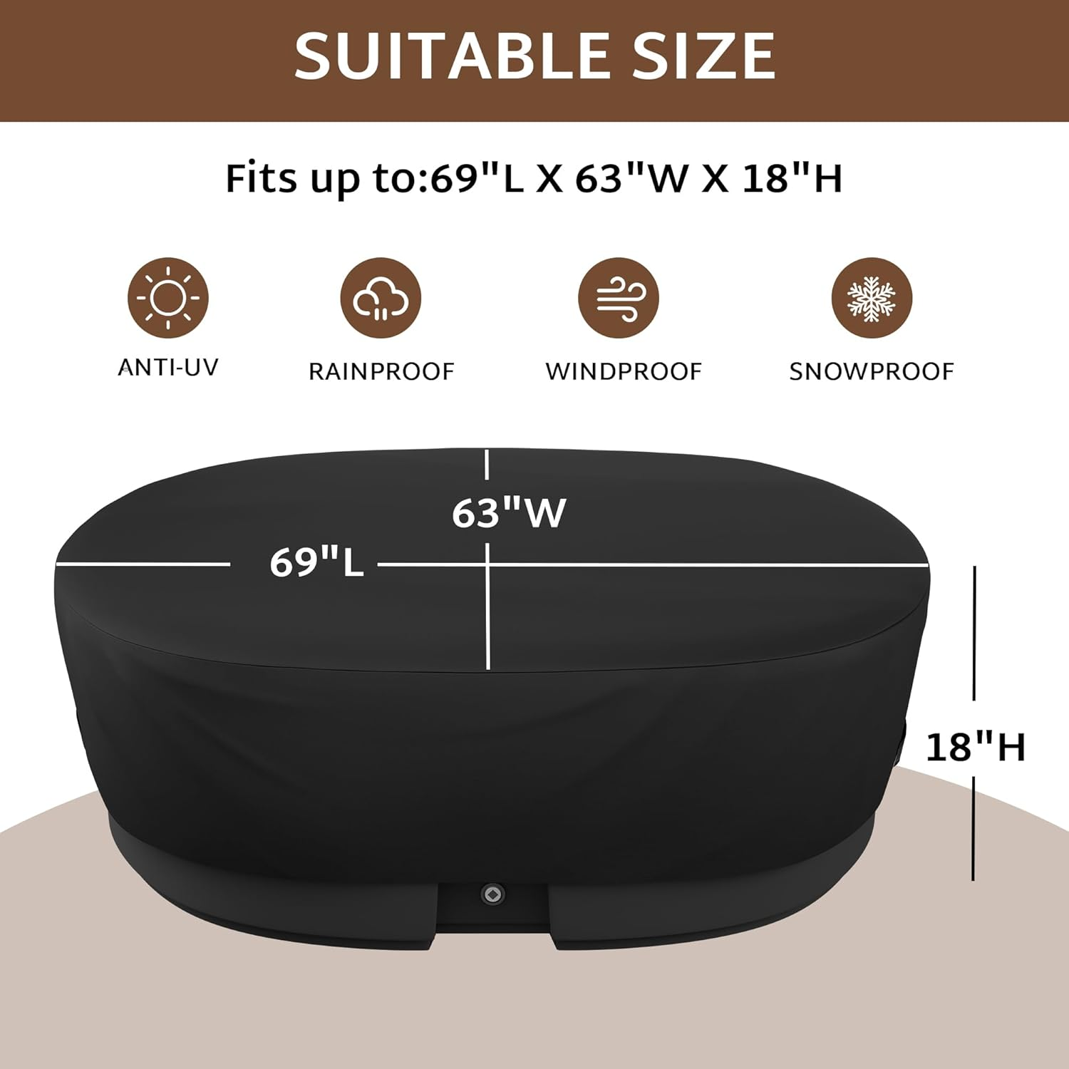 Ibirdie Outdoor Waterproof 300 Gallon Stock Tank Cover for Ice Bath Cold Plunge Pool - 600D Heavy Duty Weatherproof Oval Tub Covers Compatible for Rubbermaid Water Trough image number 3