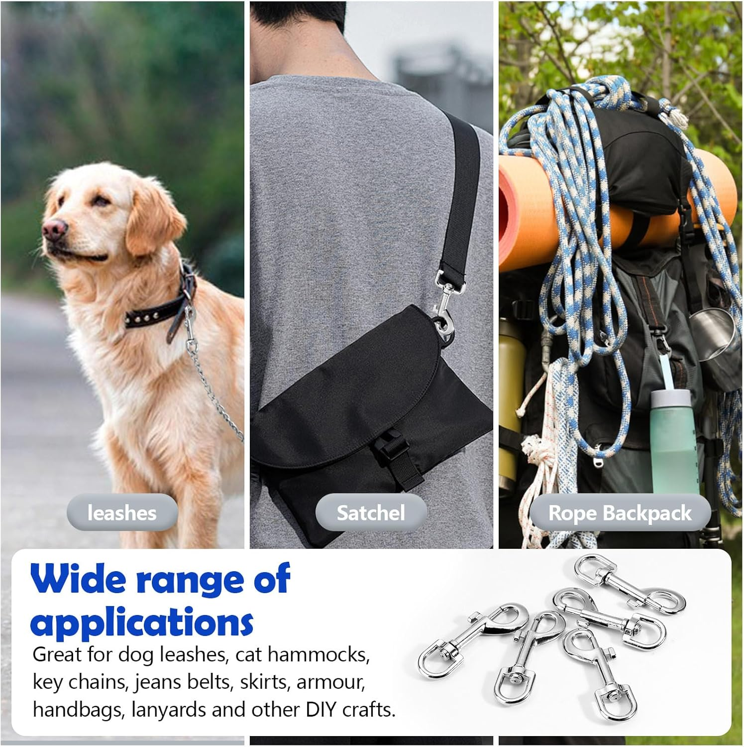 10Pcs Swivel Snap Hooks, Heavy Duty Metal Flag Clips for Flagpole Rope, Dog Leash Clip Collar Hardware, Clasp for Pet Leash, Key Chain, 3.1X0.6In image number 4