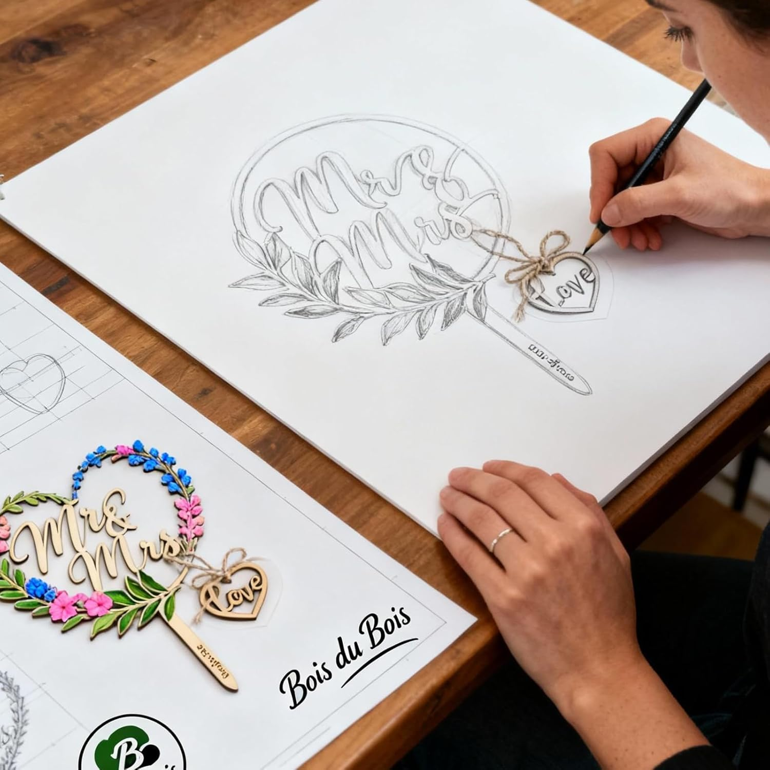 Boisdubois Mr and Mrs Cake Topper &ndash; Elegant Wooden Wedding Topper, Perfect for Cake Decorations, Bridal Shower, and Anniversary &ndash; Unique Cake Topper for Wedding image number 2