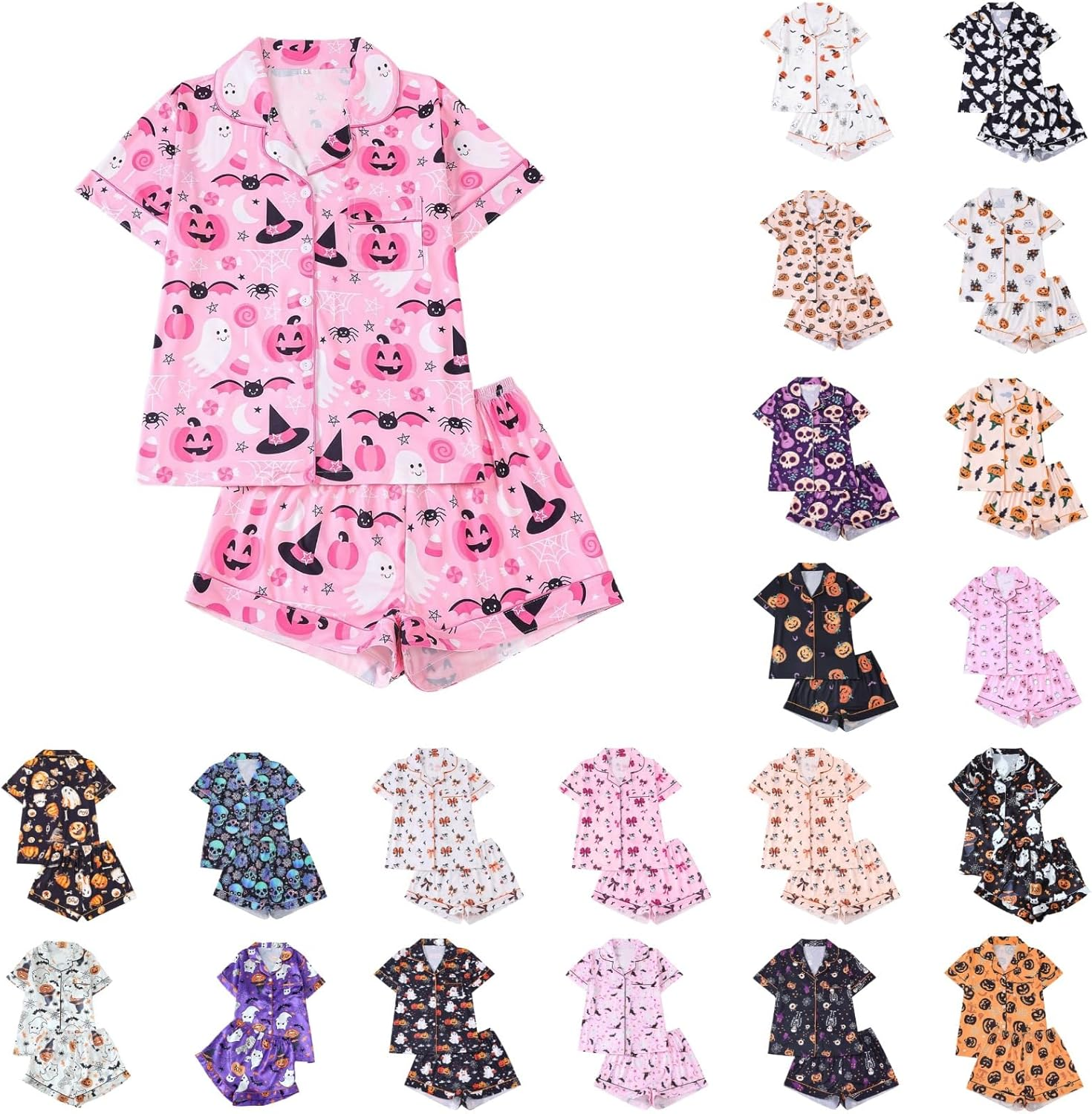 Halloween Pajamas Pjs for Women Cute 2 Piece Short Sets Short Sleeve Top and Shorts Sleepwear Halloween Pajamas Sets