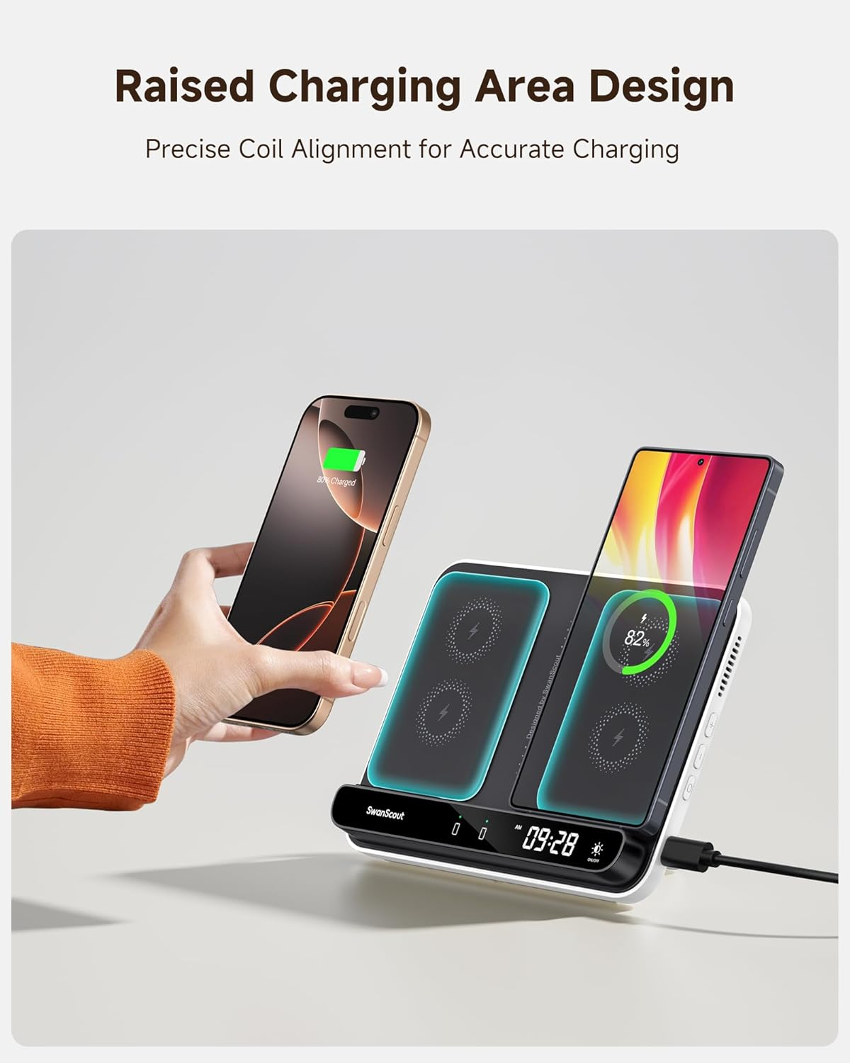 Dual Phone Wireless Charger, 30W Charging Station for 2 Phones, for Iphone Air/17 Pro/17 Pro Max/17/16/15/14/13/12, for Samsung S25/S24/S23/S22, Pixel 9/8/7, Airpods/Galaxy Buds, Swanscout 504 image number 1
