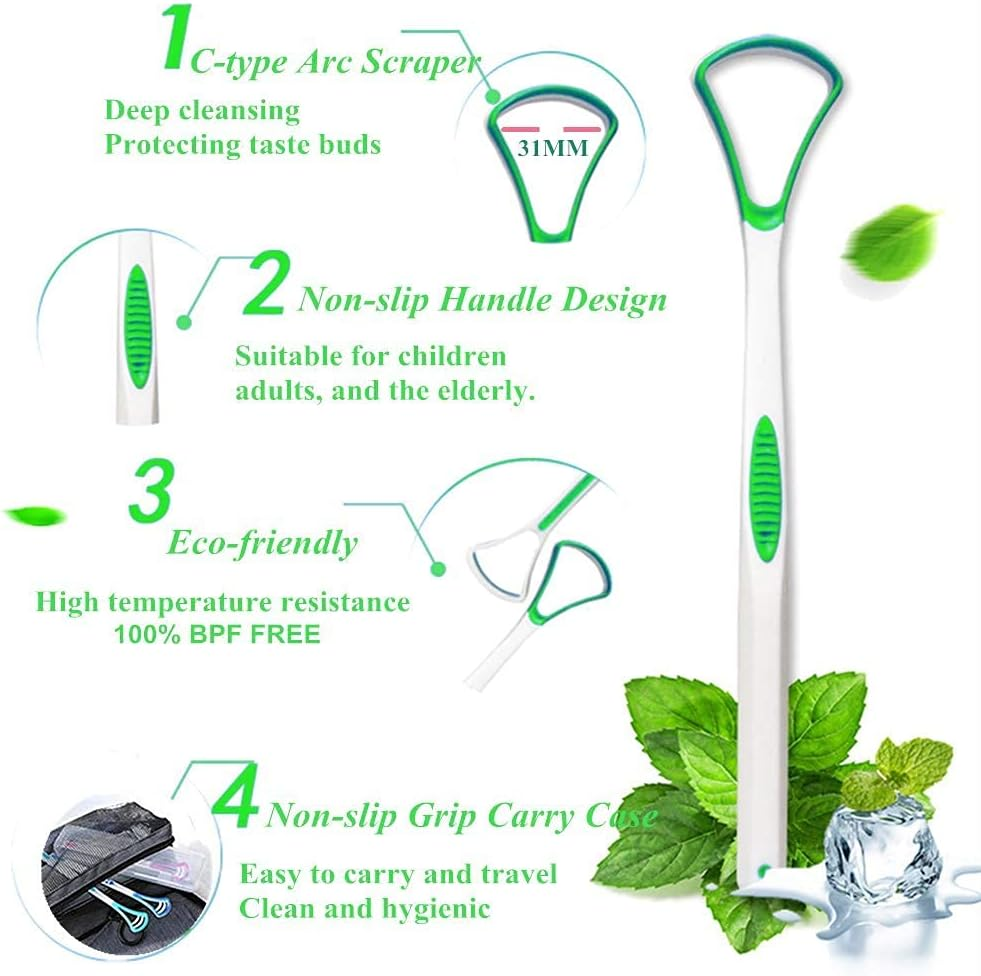Tongue Scraper Cleaner 4 Pack Tongue Bacteria Inhibiting Scrapers with Travel Handy Case for Healthy Oral Care, Easy to Use Antimicrobial Sweeper, Help Fight Bad Breath (4Pack) image number 7