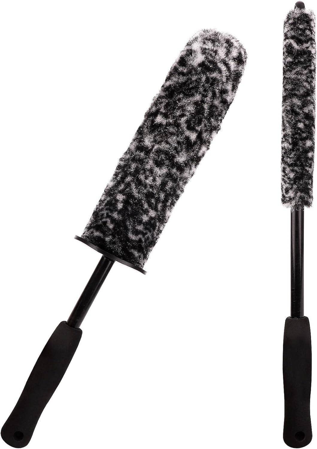 Homiliky 2 Pcs Car Wheel Brushes and Rim Cleaning Brush Long Handle Vehicle Kit Microfiber Hub Different Size Detailing Set Bendable Tire Brush (BLACK&WHITE)