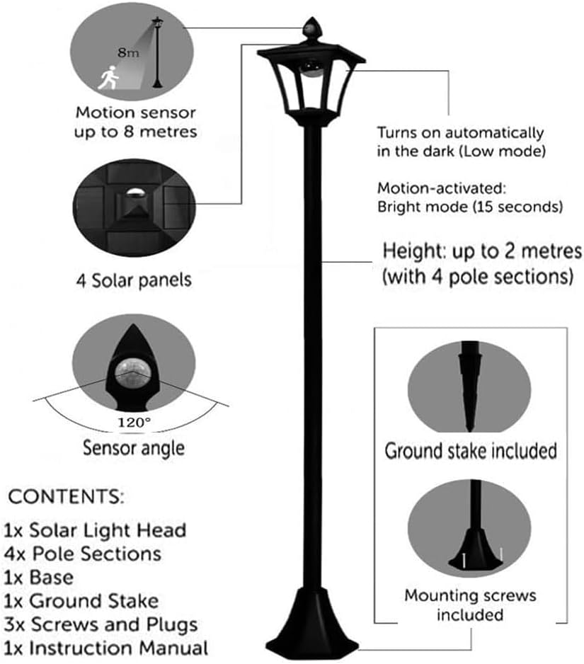Yarratwo 174Cm Solar Lamp Post Lights Outdoor up to 220 Lumens for Garden, Lawn, Pathway, Driveway, Front/Back Door (2) image number 1