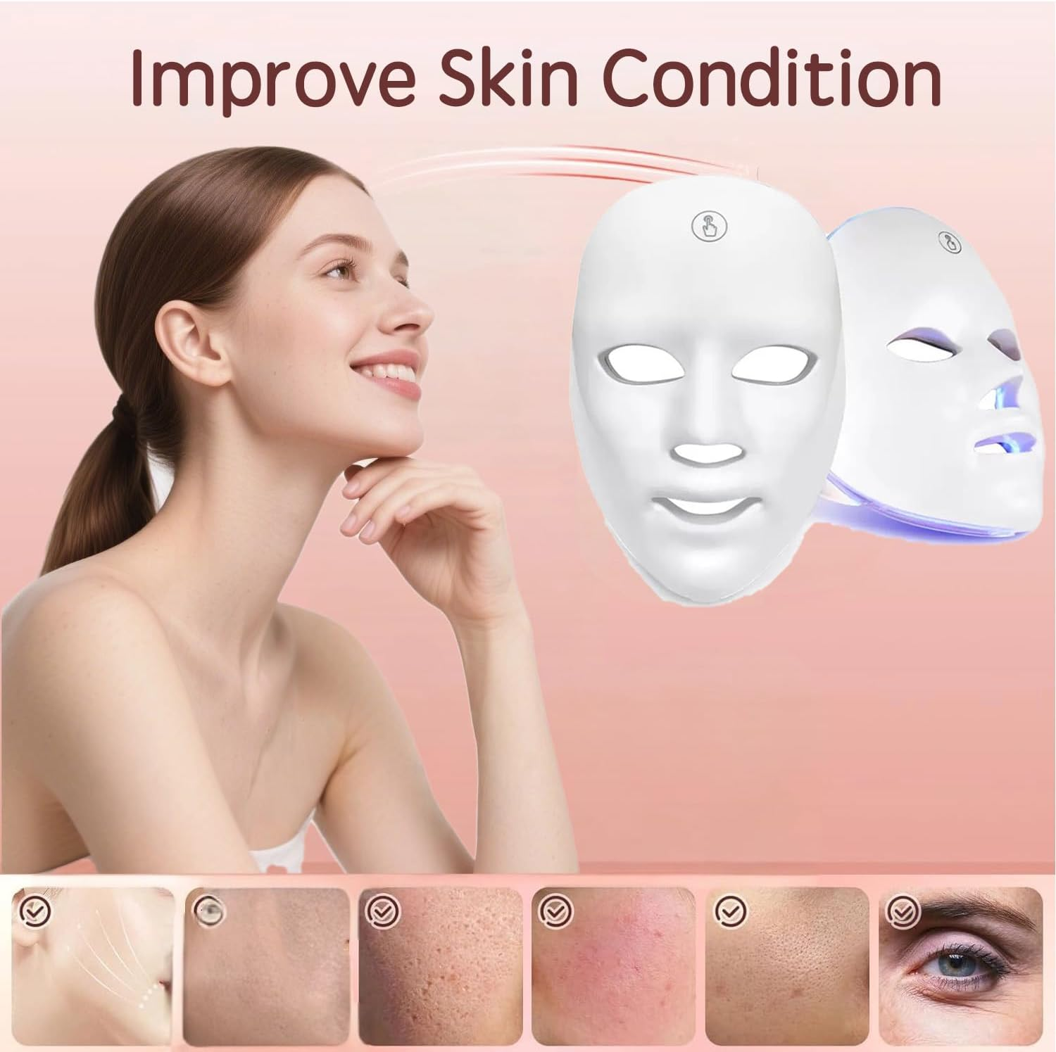 SBERAY Red Light Therapy Face Mask, 7 Colors LED Face Mask, Portable Rechargeable LED Mask Light Therapy Facial Skin Care Device for Anti-Aging at Home, Salon, Travel image number 4