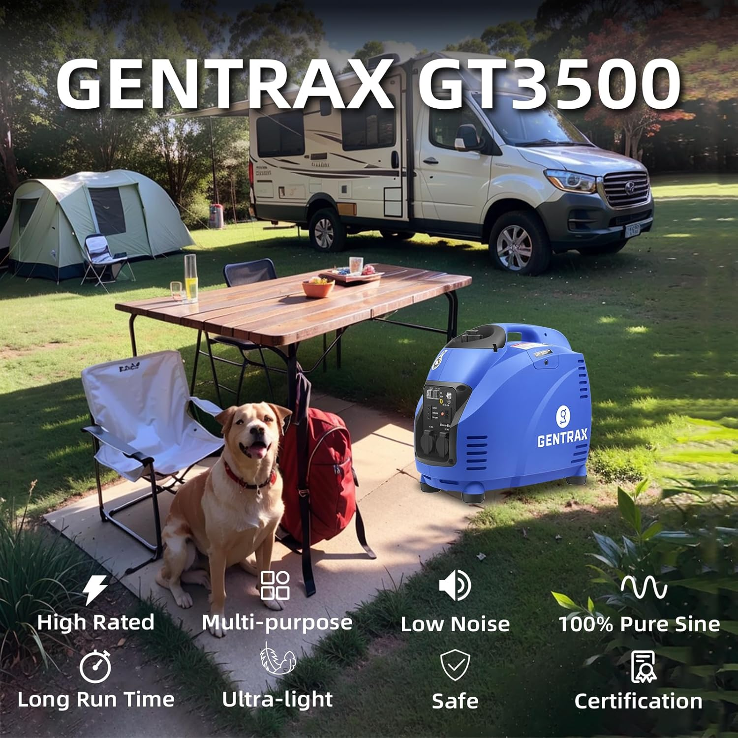 Gentrax GT3500 Inverter Generator &ndash; 3.0Kw Continuous / 3.5Kw Peak, Pure Sine Wave Petrol Unit, 62Db Quiet,4.6Hr Runtime at Half Load, Light Weight 28 Kg image number 2