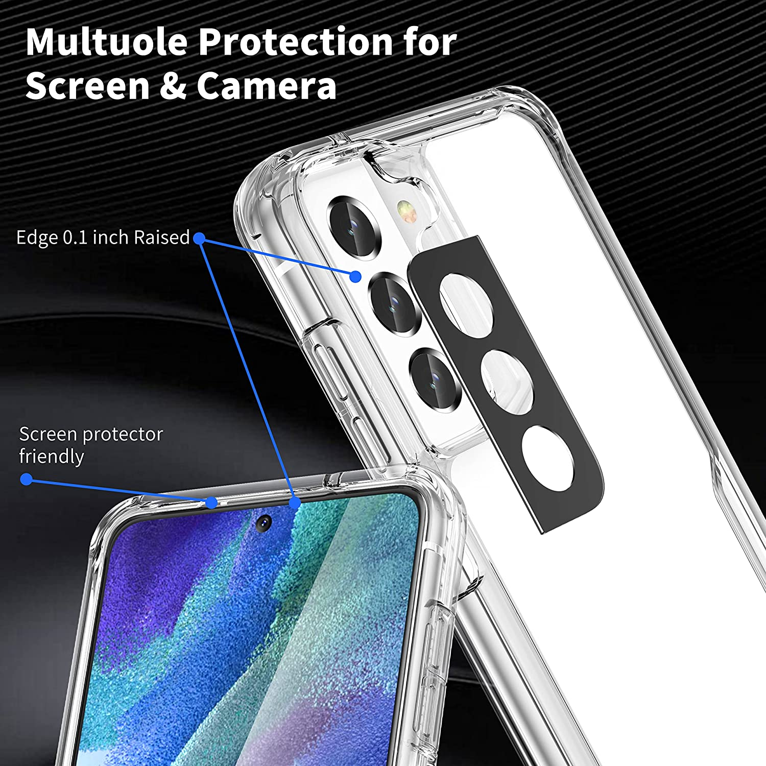 Oretech Compatible with Samsung Galaxy S21 FE Case with [2 X Tempered Glass Screen Protector][Camera Lens Protector] Shockproof Protective Hard PC TPU Clear Case for Galaxy S21 FE Case 5G -6.4" Clear image number 1