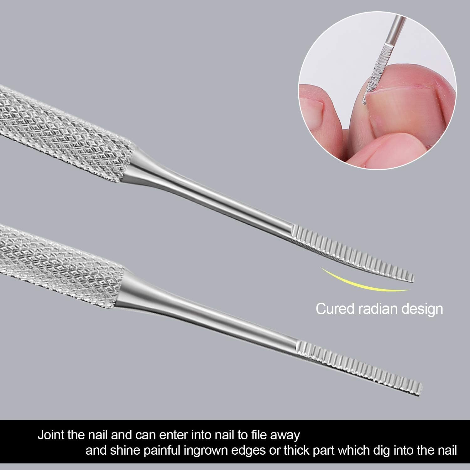 2PCS Ingrown Toenail File and Lifter with Storage Case,Yinyin100% Stainless Steel Ingrown Toenail Tool,Double Sided Professional Grade Nail Cleaner Tool image number 6