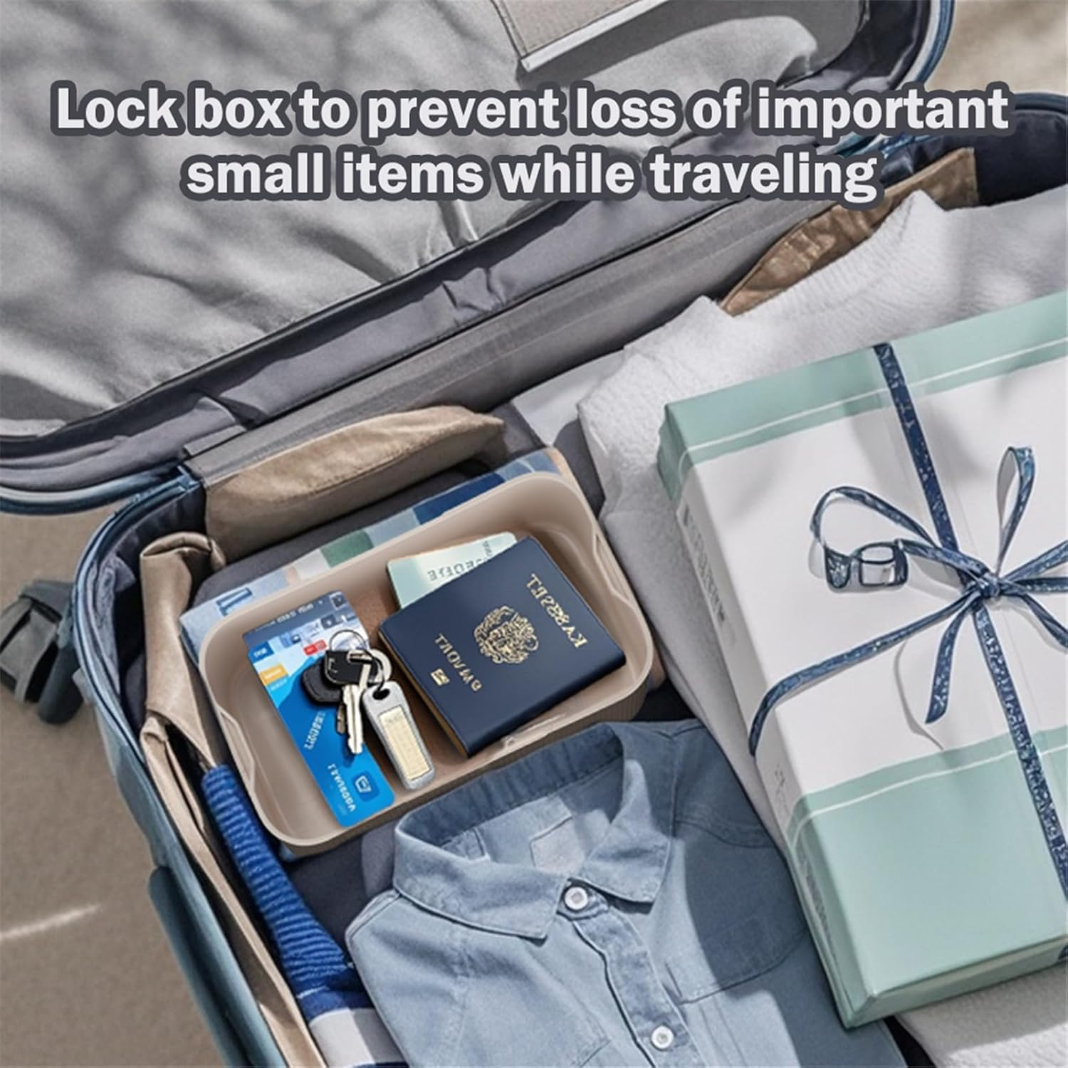 Lockable Storage Box, Locking Medicine Box, Cell Phone Locked Jail, Food Smell Proof Lockbox, Containers for Personal Refrigerator Home Office Organization Travel Gift,24 * 13 * 10Cm (Beige)