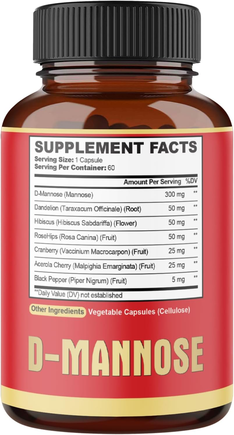 2 Packs 60 Counts 4 Months - D-Mannose Extract Capsules - Urinary Tract Health & Wellness Support - 7In1 with Cranberry, Dandelion, Hibiscus & More image number 2