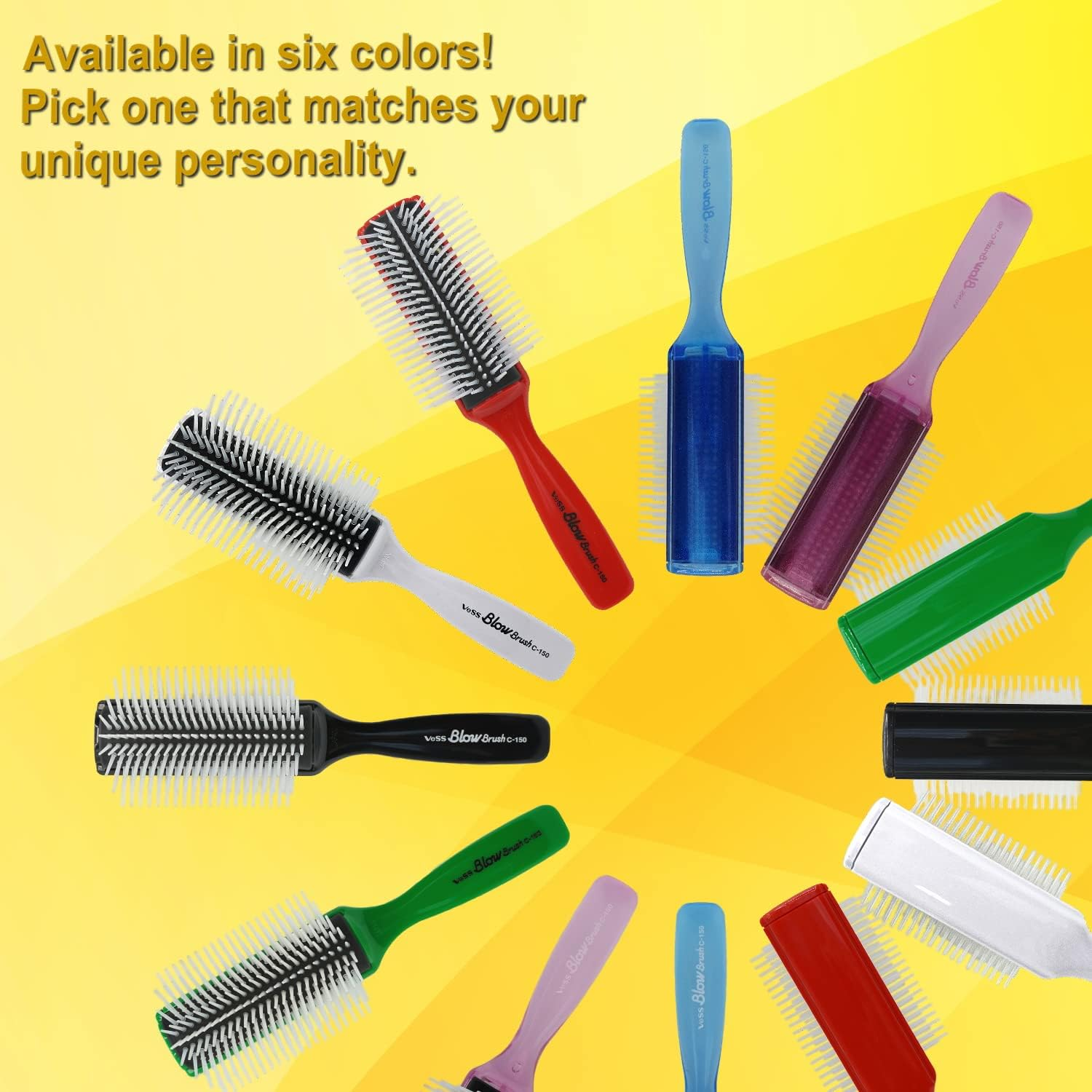 VESS Blow and Styling Hair Brush, Wide 9 Row round Type- Light Weight -Made in Japan-C-150 (Flash Blue)