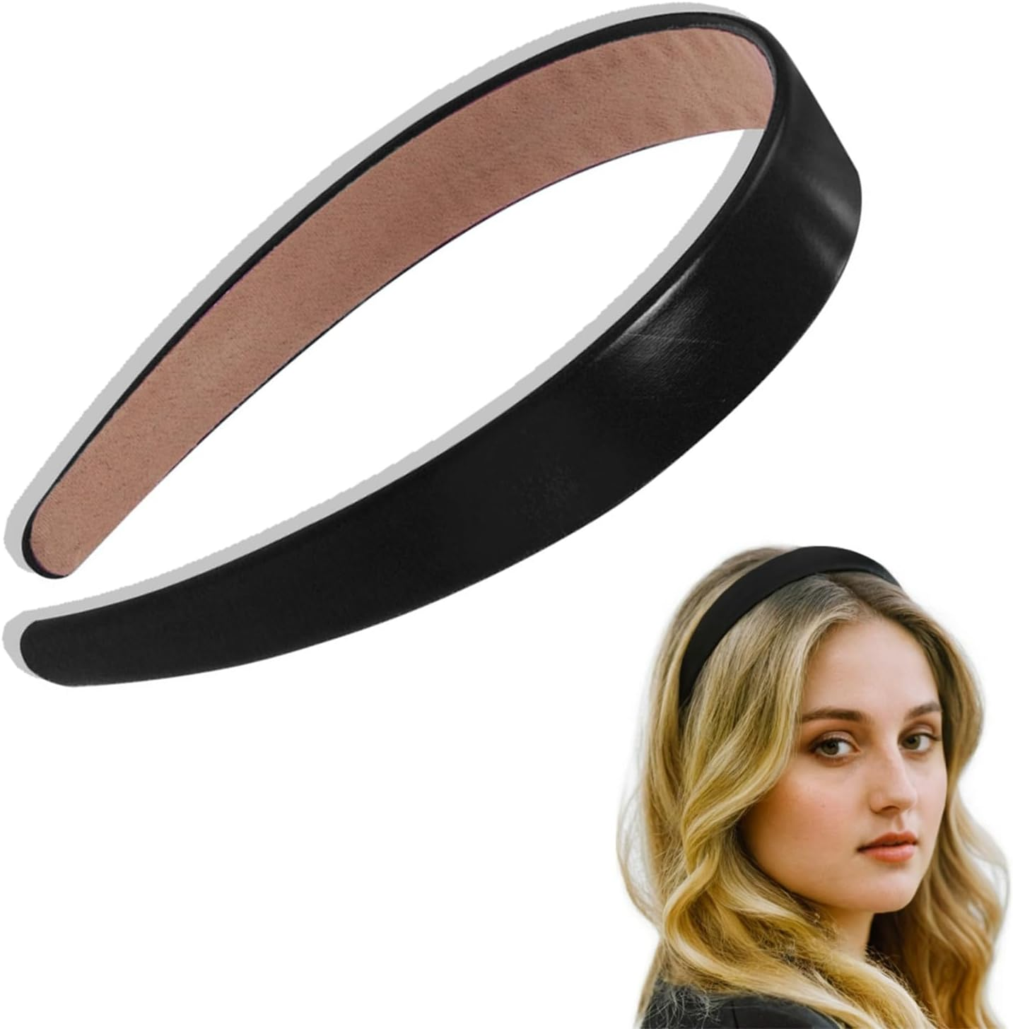 Stylish 1-Inch PU Leather Headband - Wide Padded Headband for Fashion & Comfort | Cute Holiday Hair Accessory | DIY Craft Idea | Elegant Black Design | Versatile Hairstyle Companion image number 3
