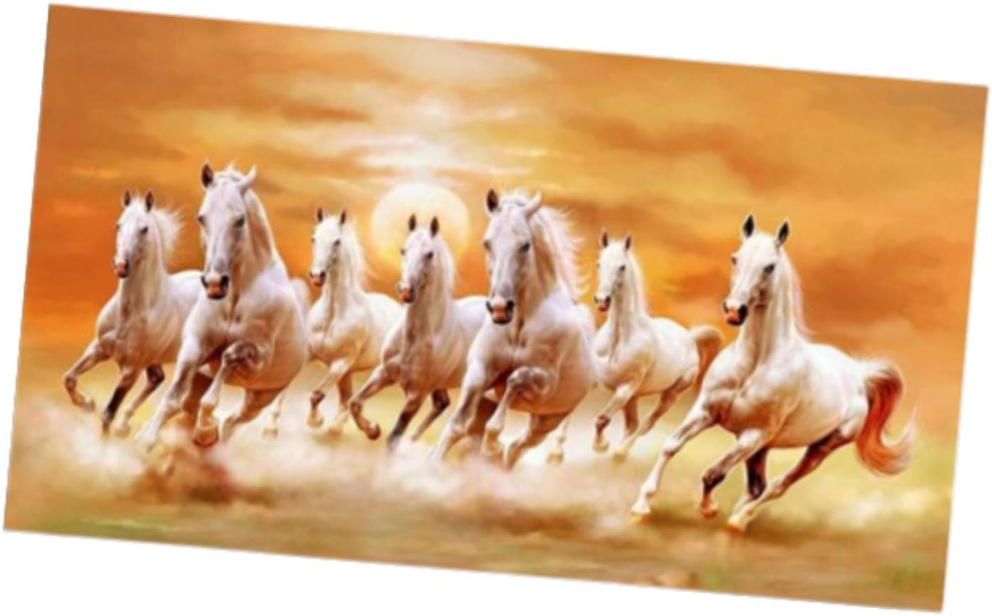 Yuksok Seven Horses Picture Canvas Print 7 Running Horses Painting Wall Decor Ornament Animal Poster Painting Picture for Study Room, L image number 3