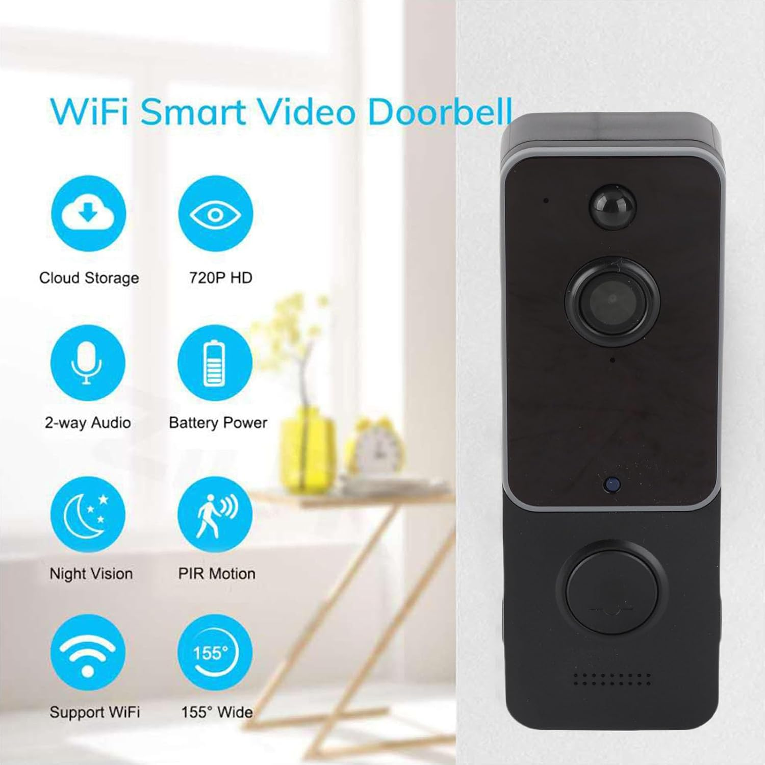 Smart Video Doorbell Camera 1080P HD Infrared Night2.4Ghz Wireless 2 Way, Black for Smart Home Security System with Aiwit App Connectivity image number 6