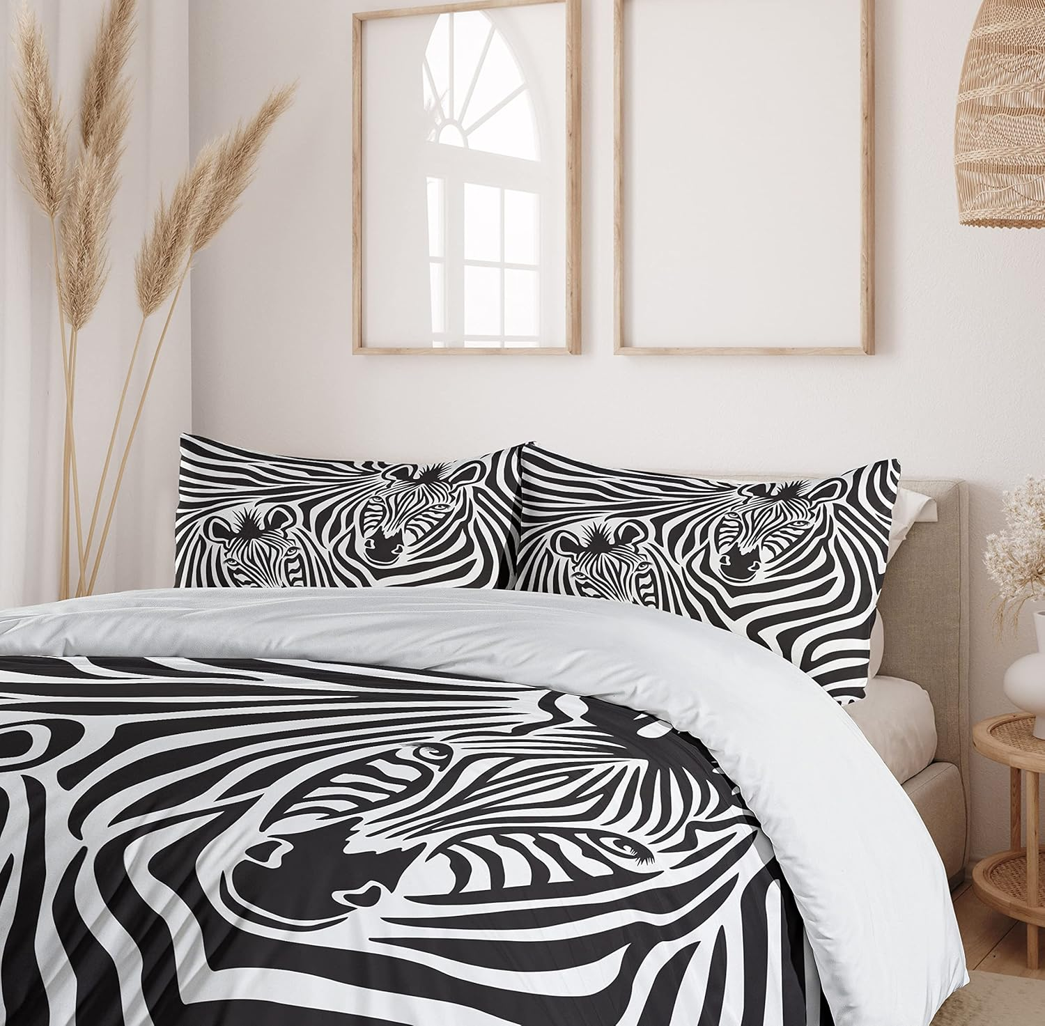 Ambesonne Safari Duvet Cover Set, Couple of Zebras Eyes Face Heads Image Pattern Wild Animals Design, Decorative 3 Piece Bedding Set with 2 Pillow Shams, Queen Size, Charcoal Grey image number 4