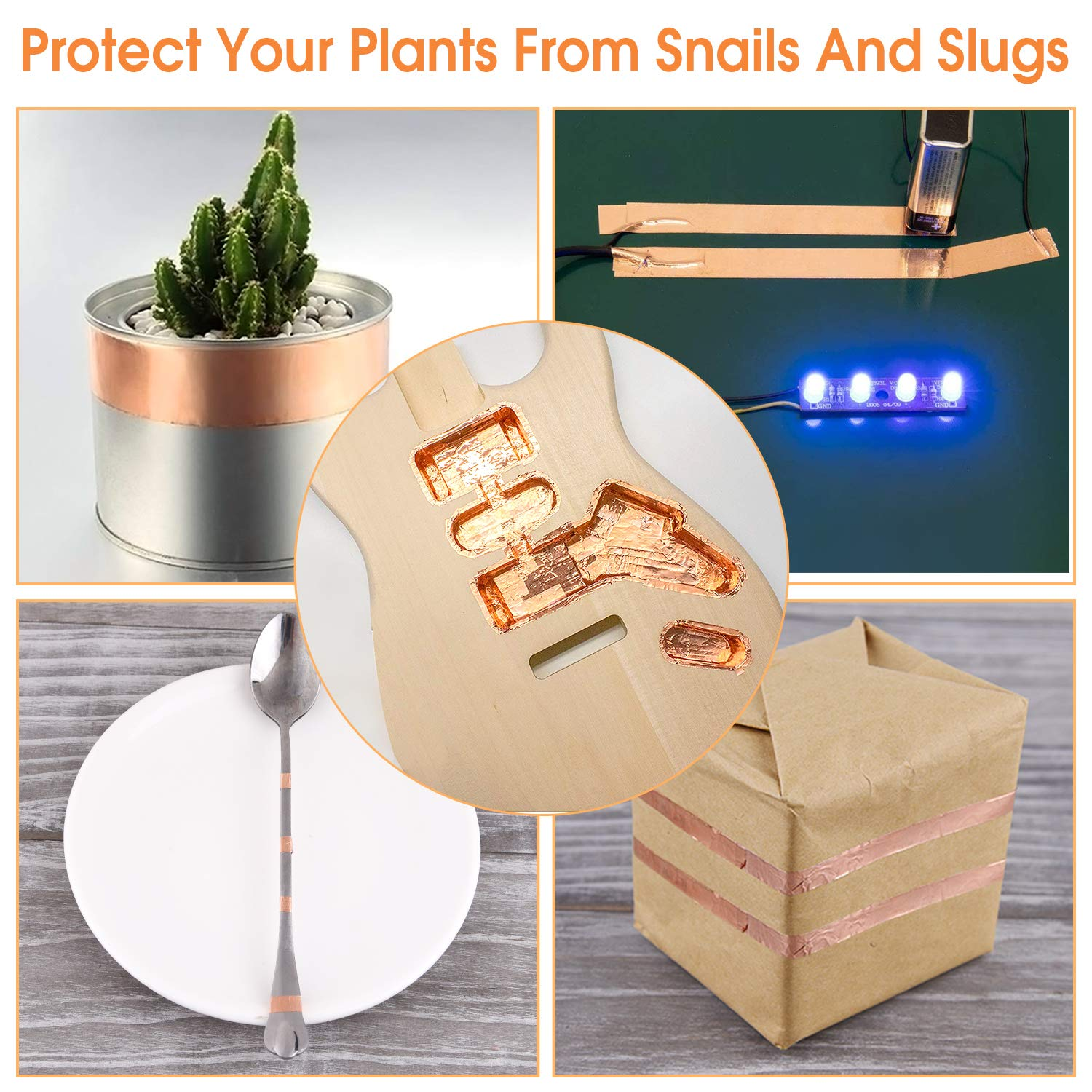 FEPITO Copper Foil Tape (0.24 Inch X 66 Feet) for Guitar and EMI Shielding, Snail Protection, Stained Glass, Arts, Crafts, Electrical Repairs, Grounding Conductive Adhesive image number 3