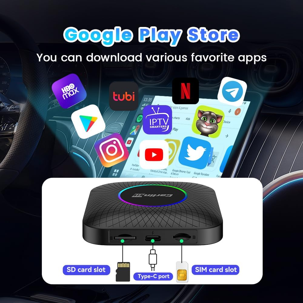 Carlinkit Android 13.0 Tbox LED, Carplay AI Box, Wireless Carplay/Android Auto Adapter, QCM6225 Chip/8 Cores/8+128Gb, Supports Youtube/Netflix/Tiktok, Only Suitable for Factory Wired Carplay Cars image number 1