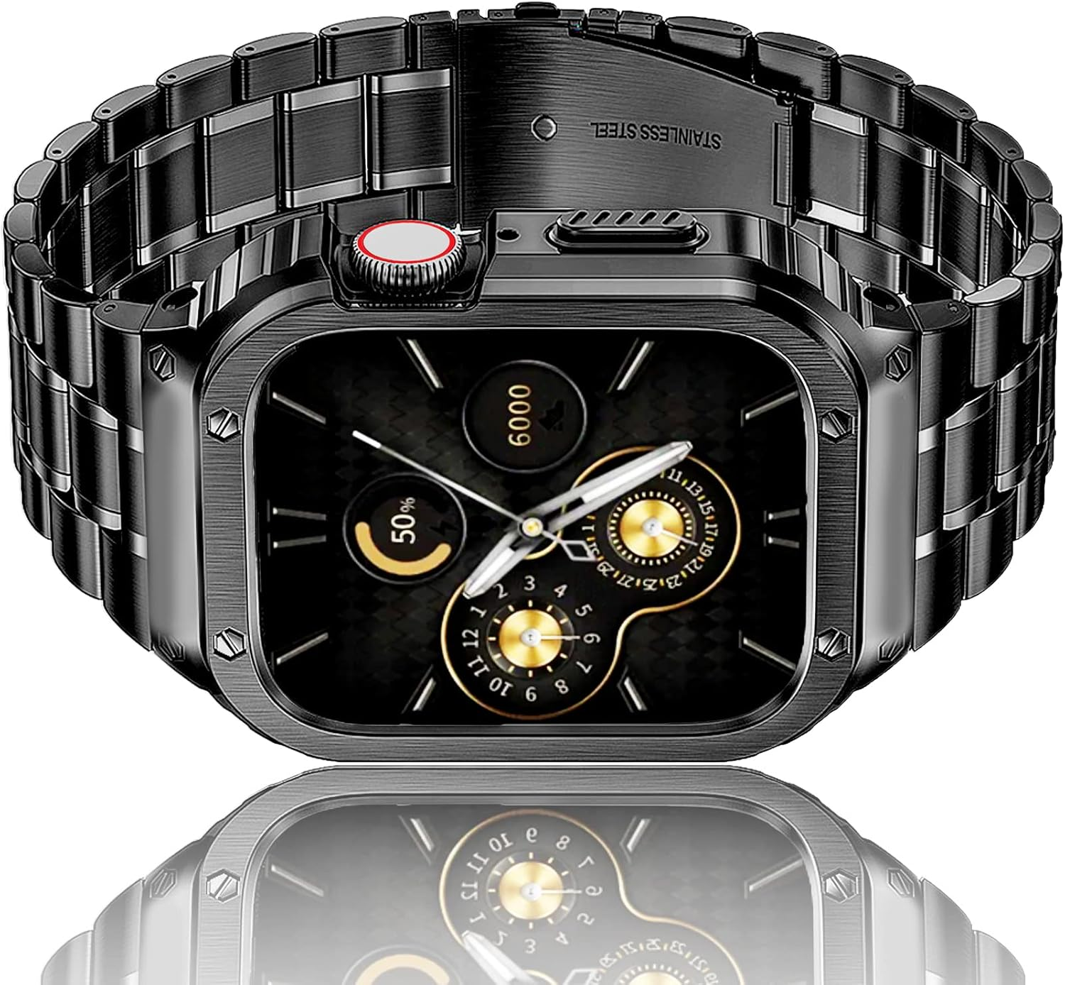 Amznew Apple Watch Band with Case Compatible for Iwatch Series Ultra(49Mm) 8/7(45Mm/41Mm), 6/5/4/Se(44Mm/40Mm), Stainless Steel Watch Bands and Metal Protective Bumper Cover for Men