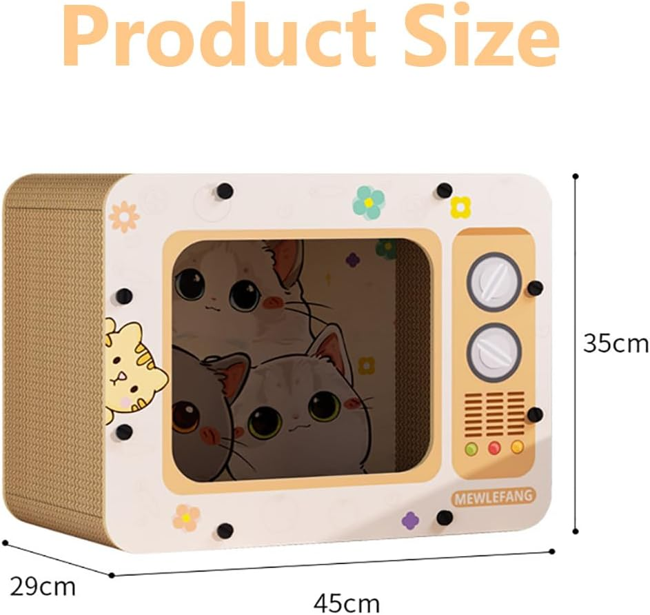 Retro TV Mog Scratcher, Cardboard Pussy Lounge, Eco-Friendly Paperboard Cat Scratching, Cute Style Moggy for Kittens Claws and Sleeping Space image number 4