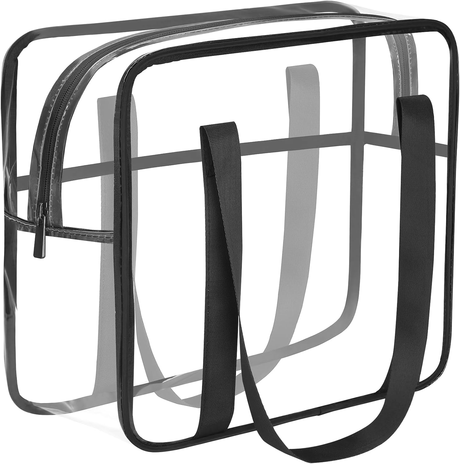 HAOGUAGUA Extra Large Clear Cosmetic Makeup Bag, Transparent PVC Tote Shoulder Bag Stadium Approved, Waterproof Toiletry Carry Pouch Makeup Artist Bag Diaper Bag, Black image number 2