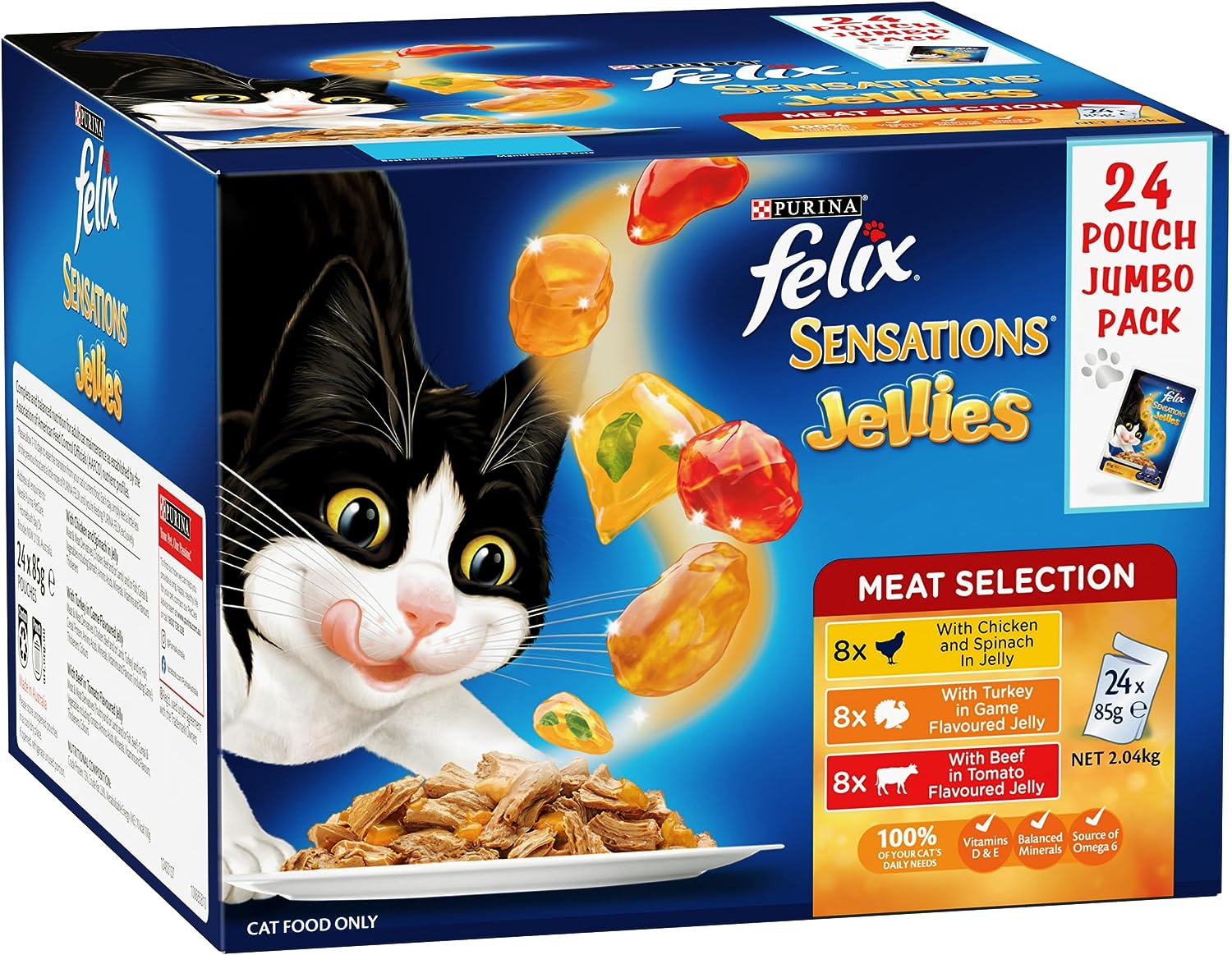 FELIX Adult Sensations Jellies Meat Selection Wet Cat Food, 48X85G image number 1