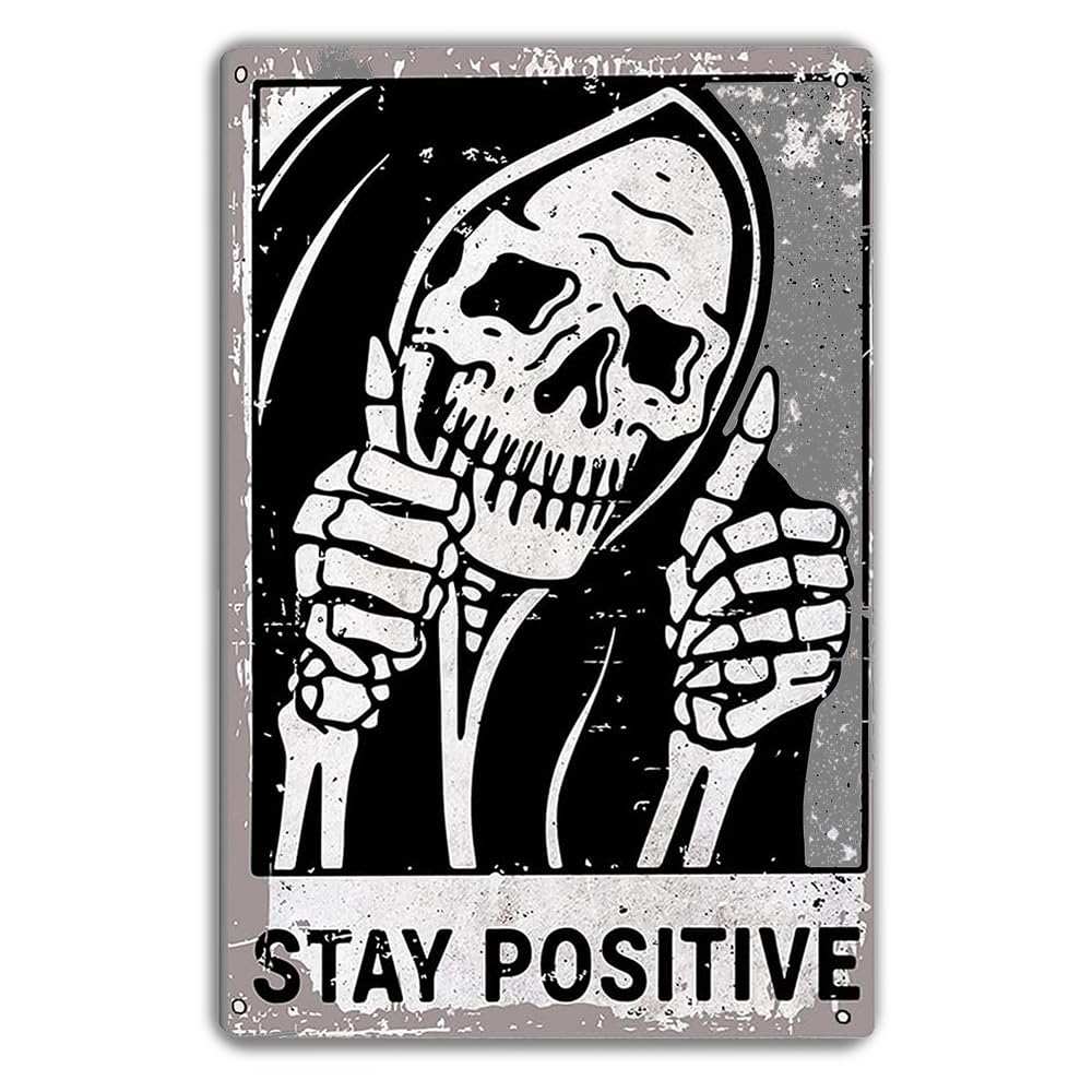 Skull Sign Vintage Stay Positive Wall D&eacute;cor Funny Retro Sign for Home Living Room Gifts Metal Tin Sign (8X12In) image number 2