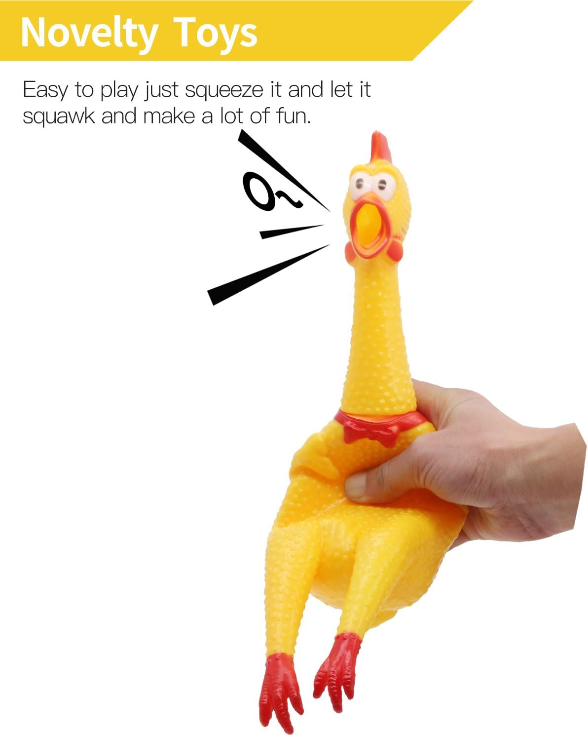 Novelty Place [Extra Loads] Squawking Chicken Dog Toy - Large 16" - Yellow Rubber Squeaky Chicken